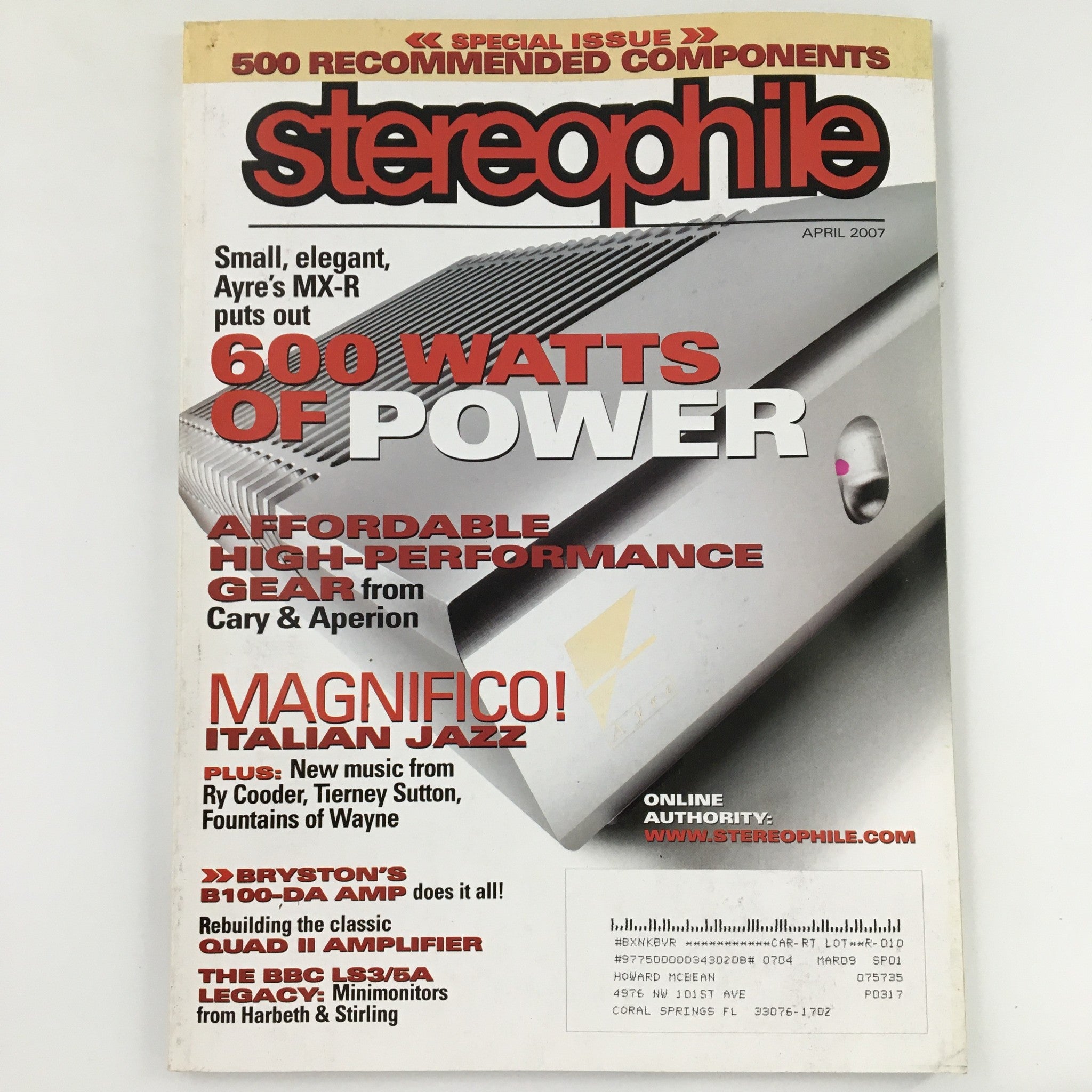 Stereophile Magazine April 2007 Ry Cooder and Tierney Sutton New Music