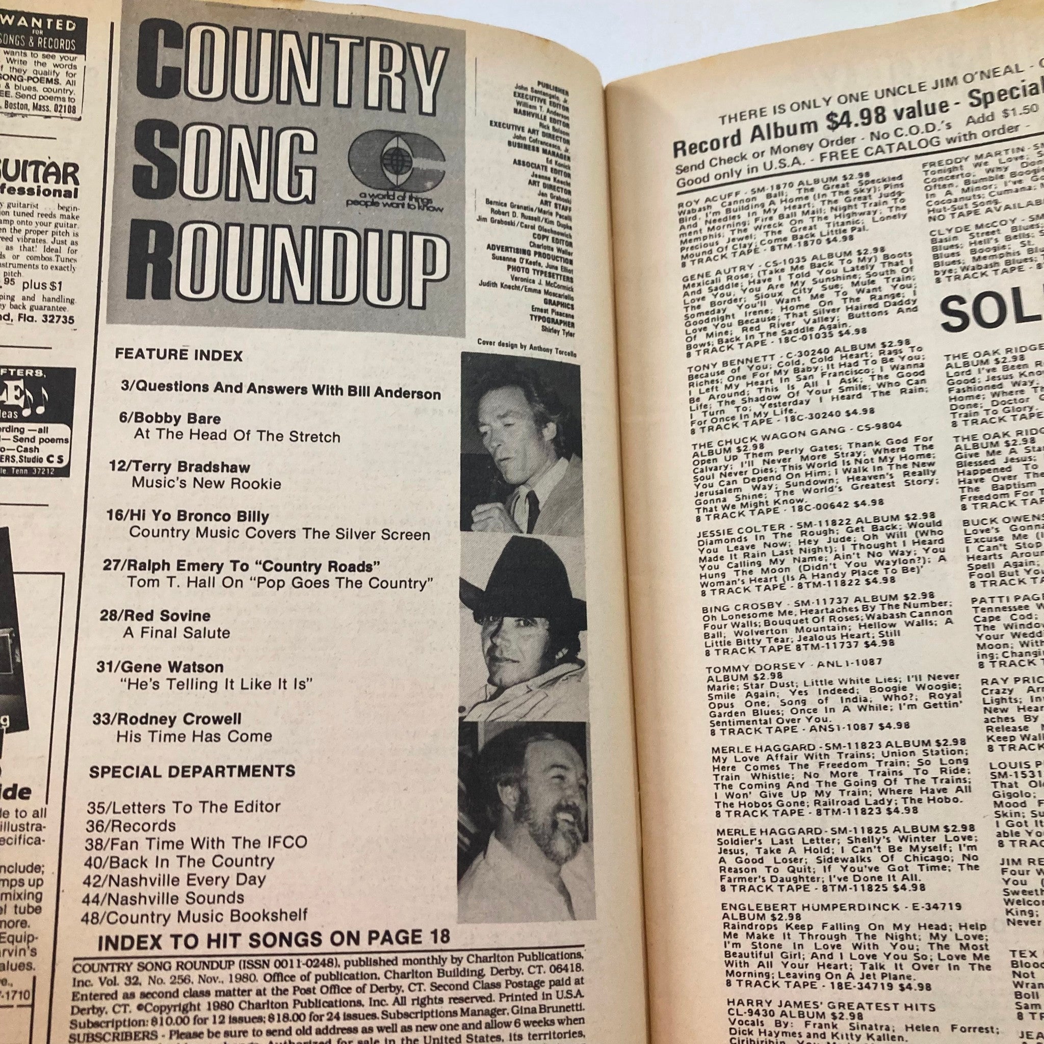 VTG Country Song Roundup Magazine November 1980 Clint Eastwood, Ronnie Mislap