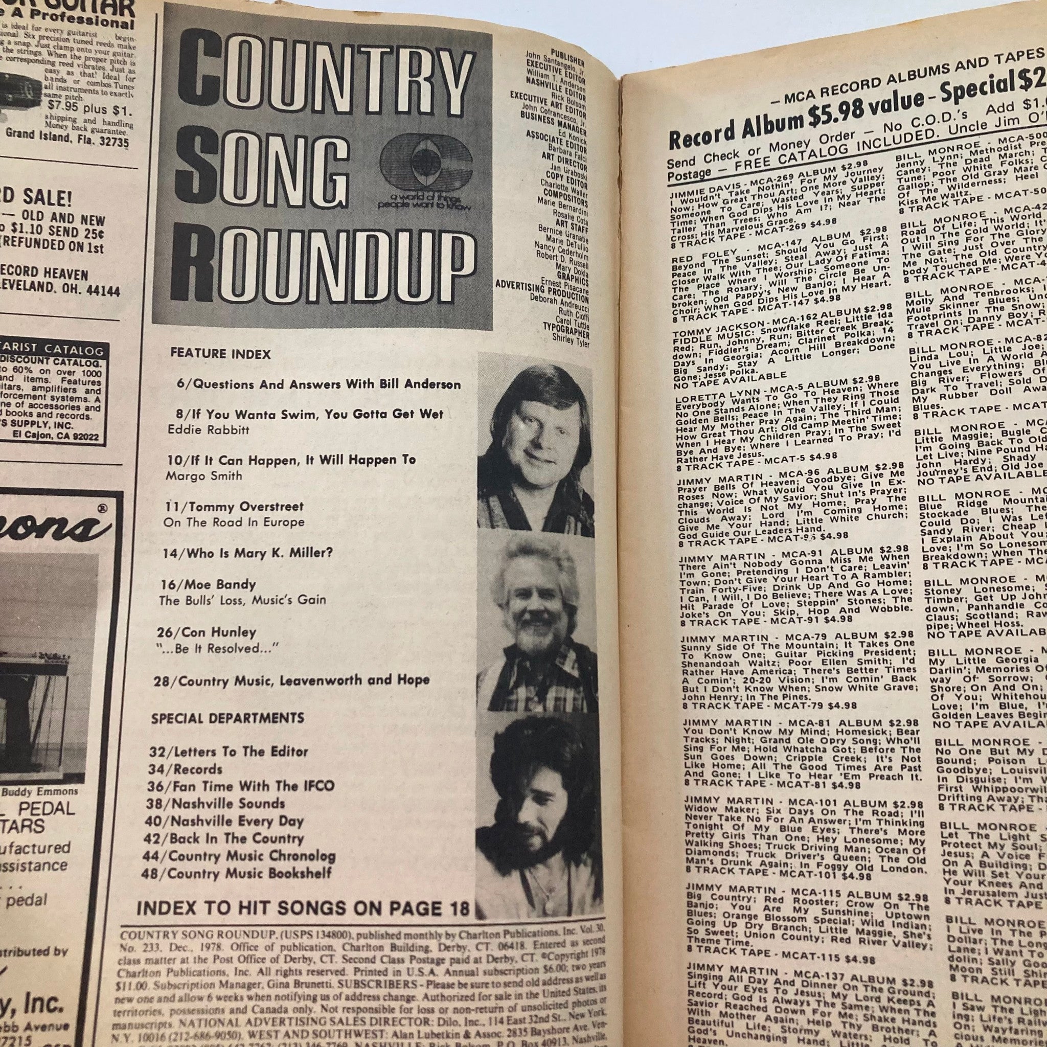 VTG Country Song Roundup Magazine December 1978 Moe Bandy & Tommy Overstreet