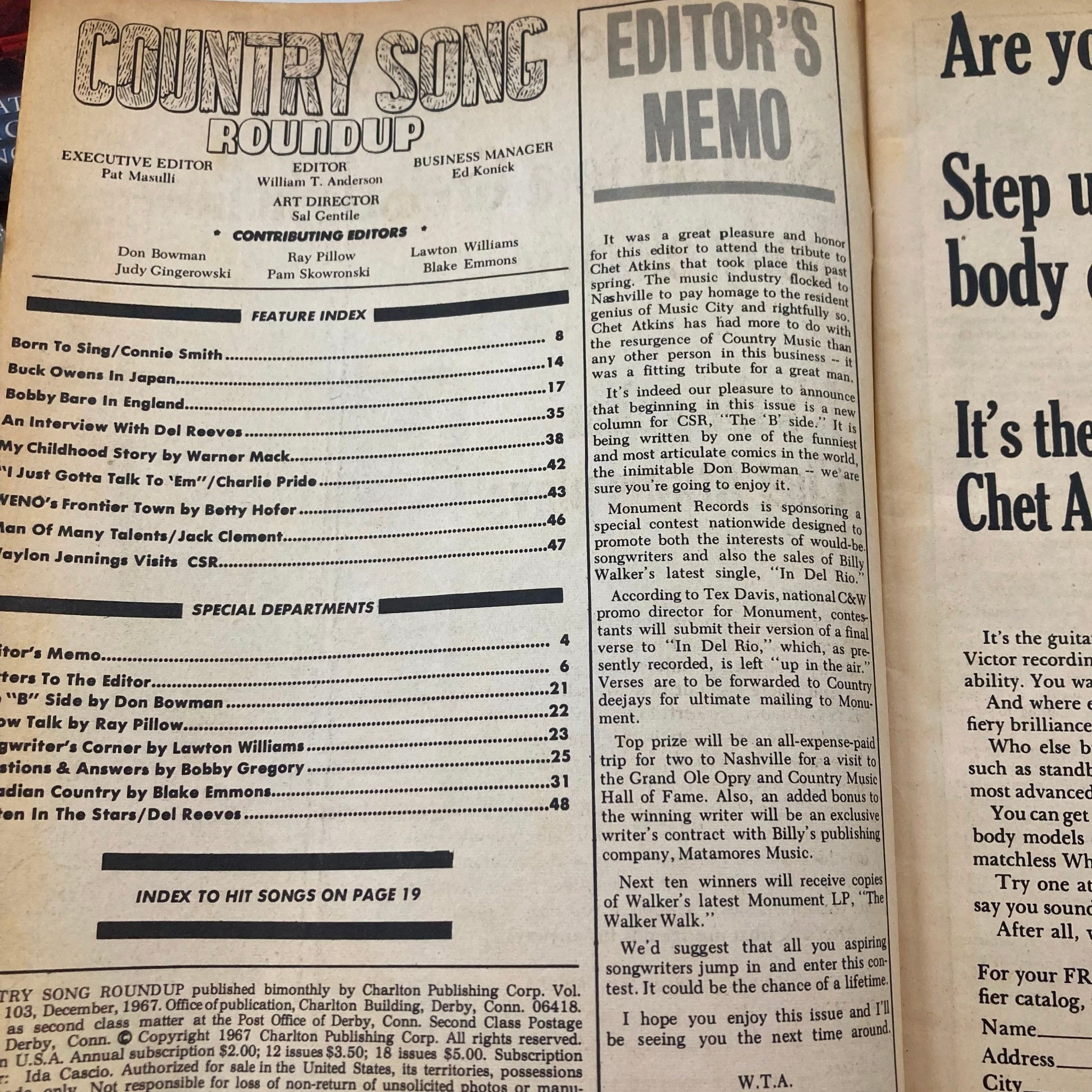 VTG Country Song Roundup Magazine December 1967 Connie Smith & Buck Owens