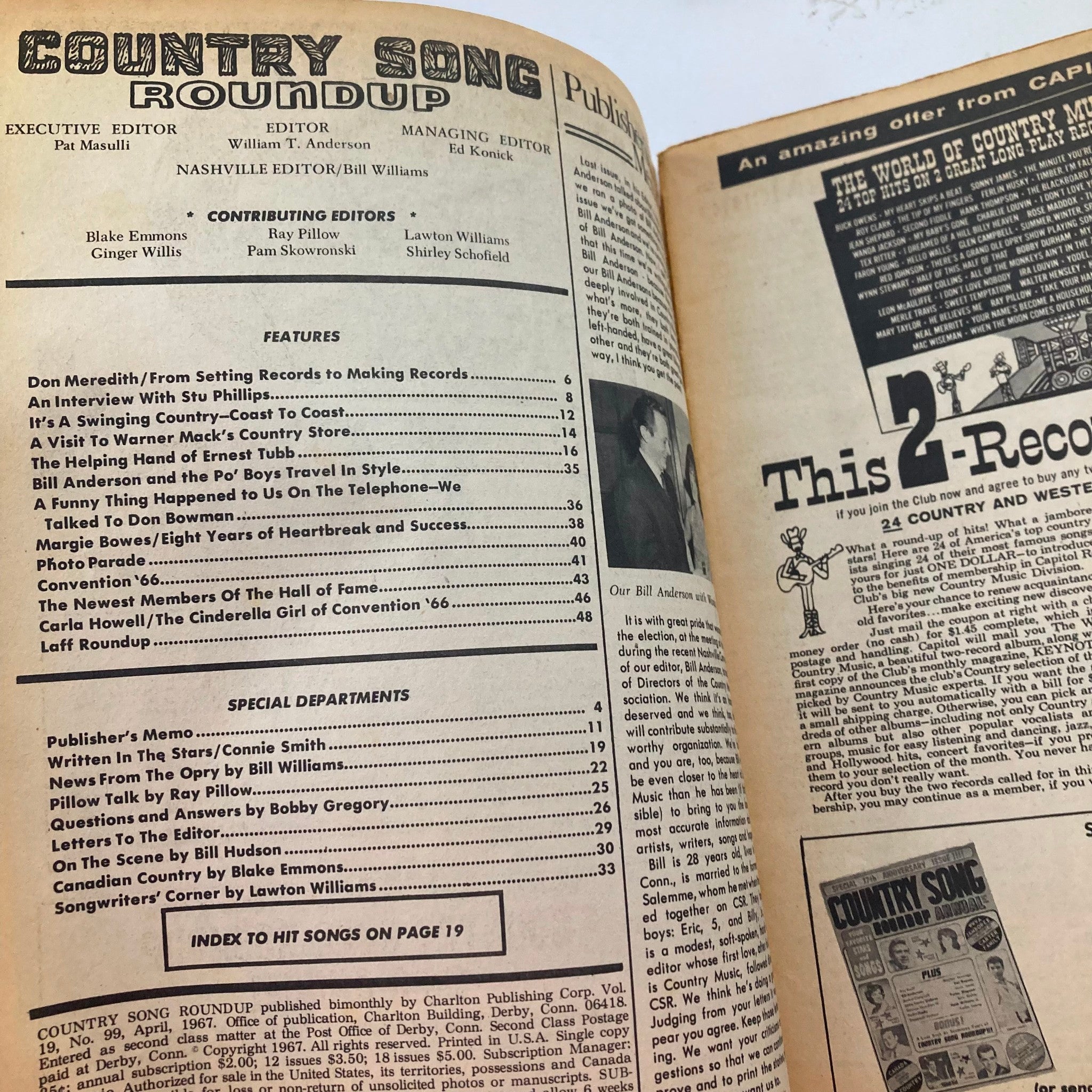 VTG Country Song Roundup Magazine April 1967 Ernest Tubb & Margie Bowes