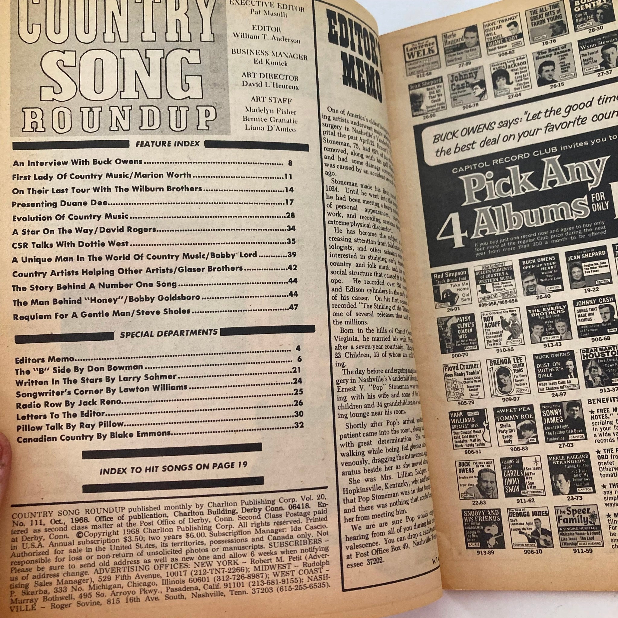 VTG Country Song Roundup Magazine October 1968 Buck Owens & Dottie West