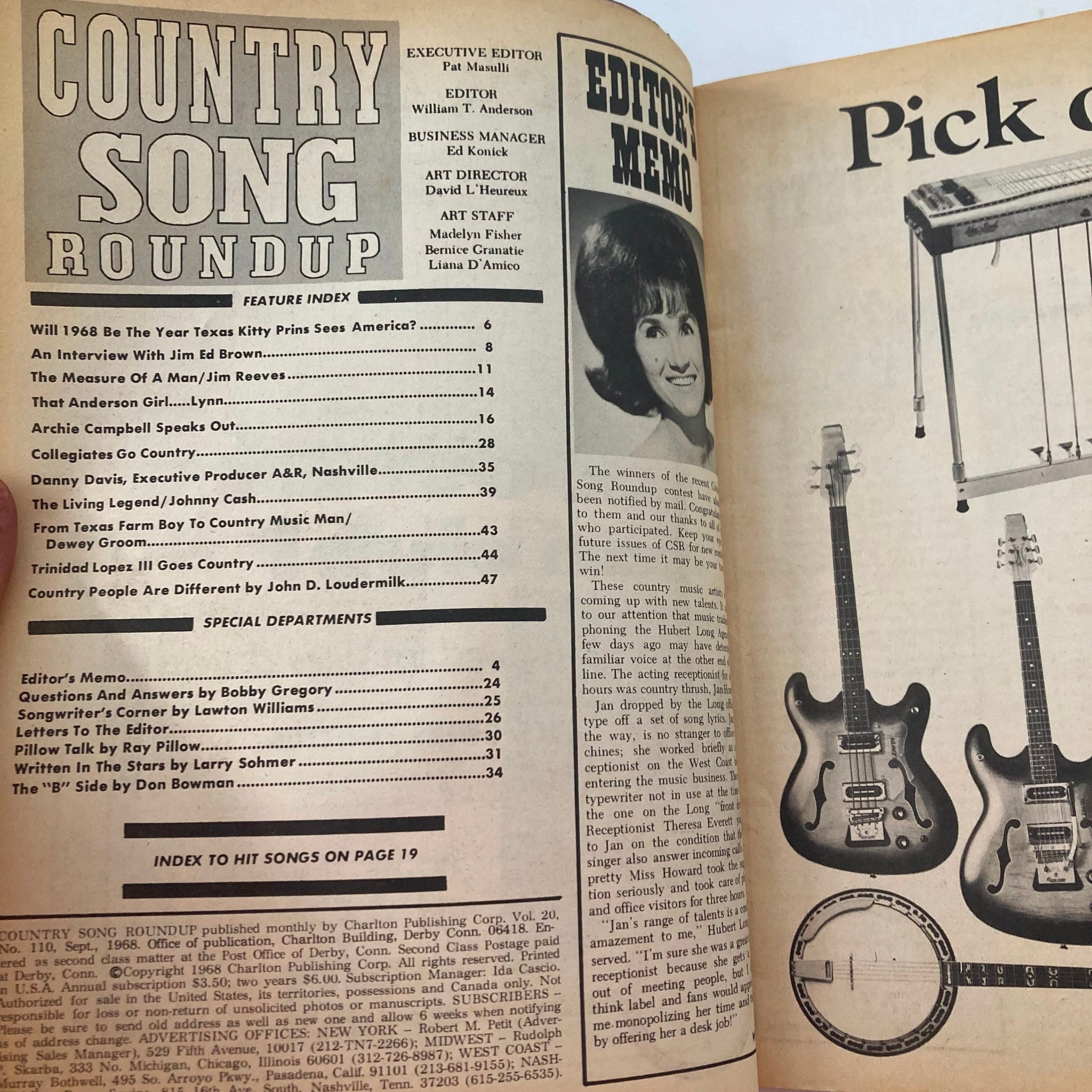 VTG Country Song Roundup Magazine September 1968 Johnny Cash No Label