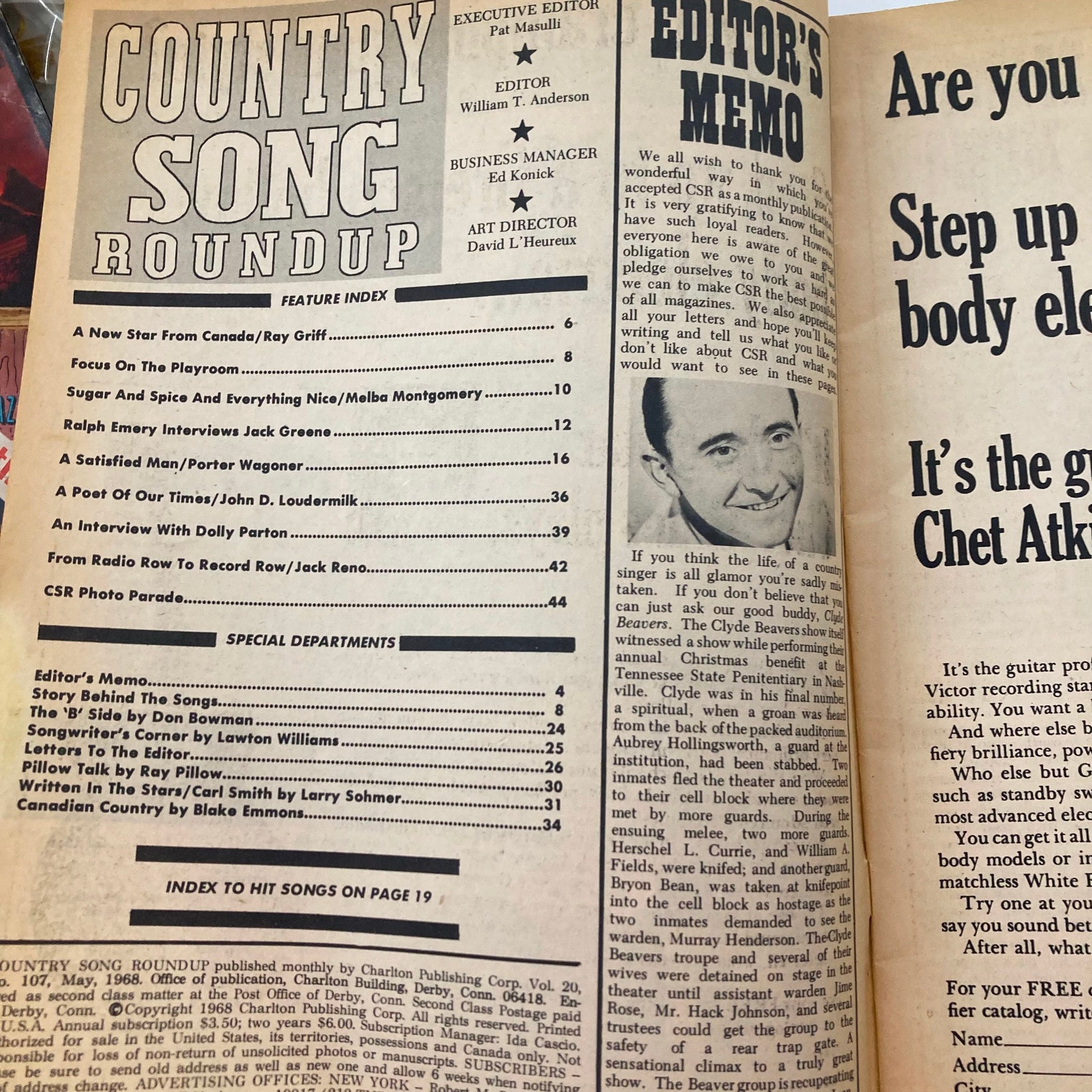 VTG Country Song Roundup Magazine May 1968 Porter Wagner, Jack Greene No Label