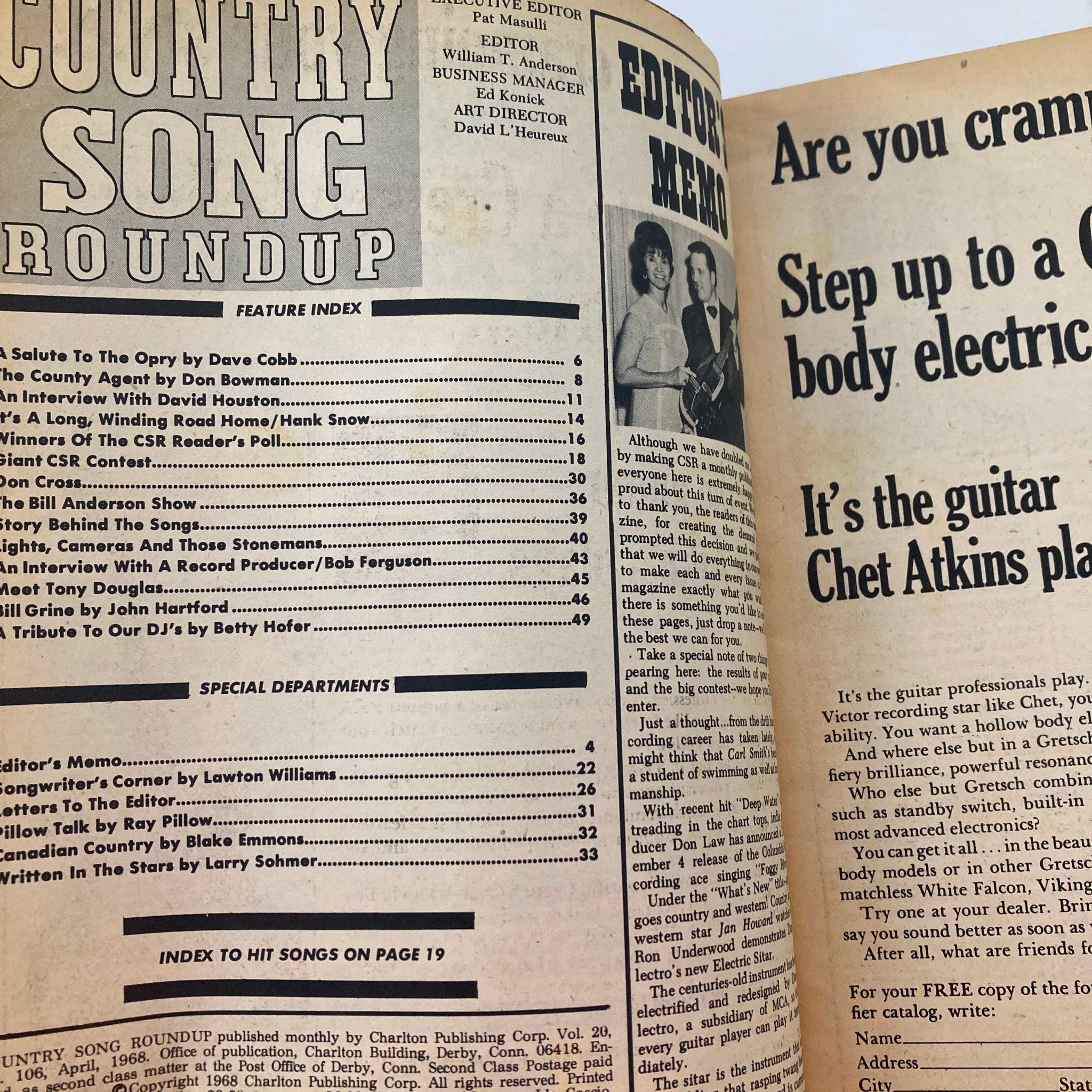 VTG Country Song Roundup Magazine April 1968 The Stonemans, Hank Snow No Label