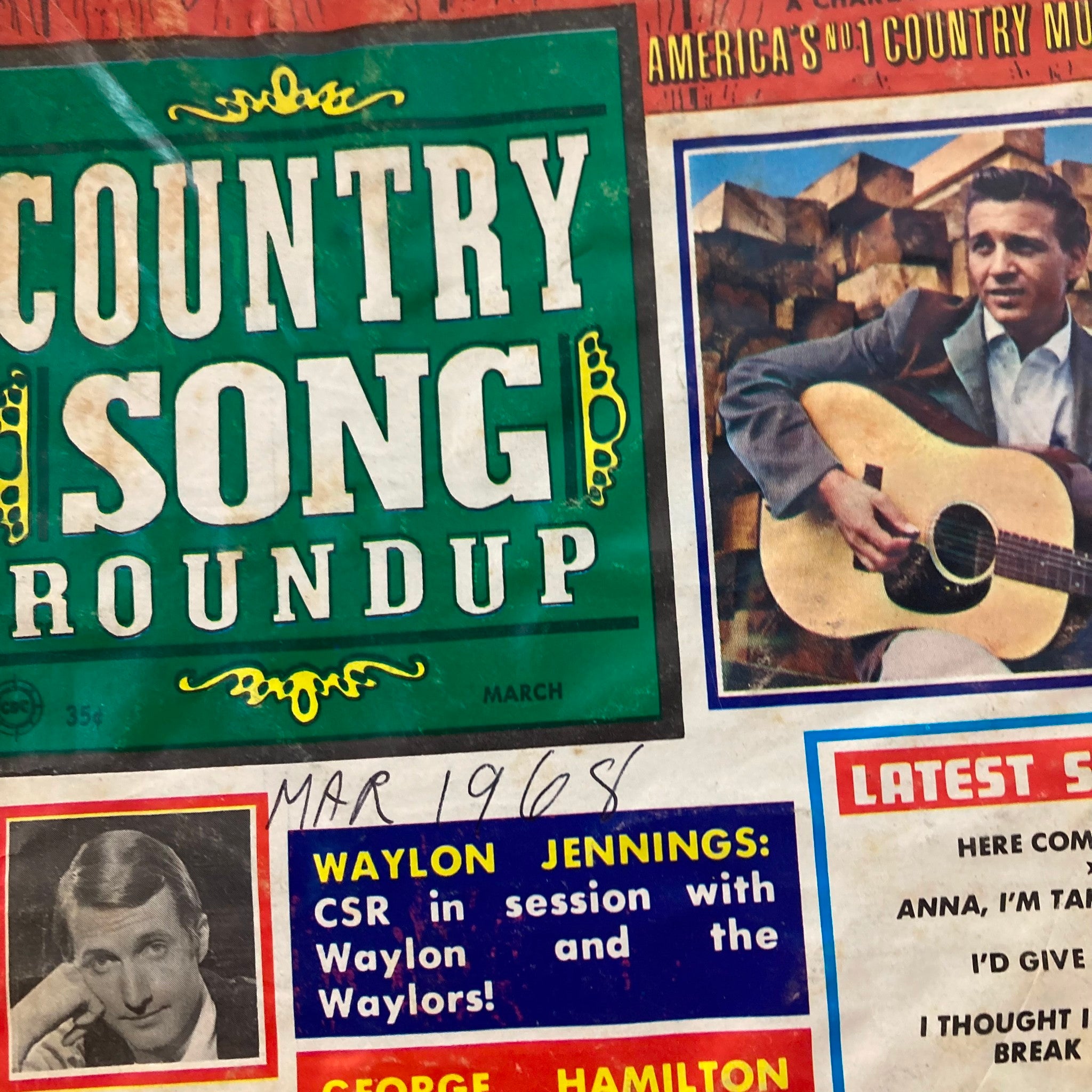 VTG Country Song Roundup Magazine March 1968 Waylon Jennings No Label