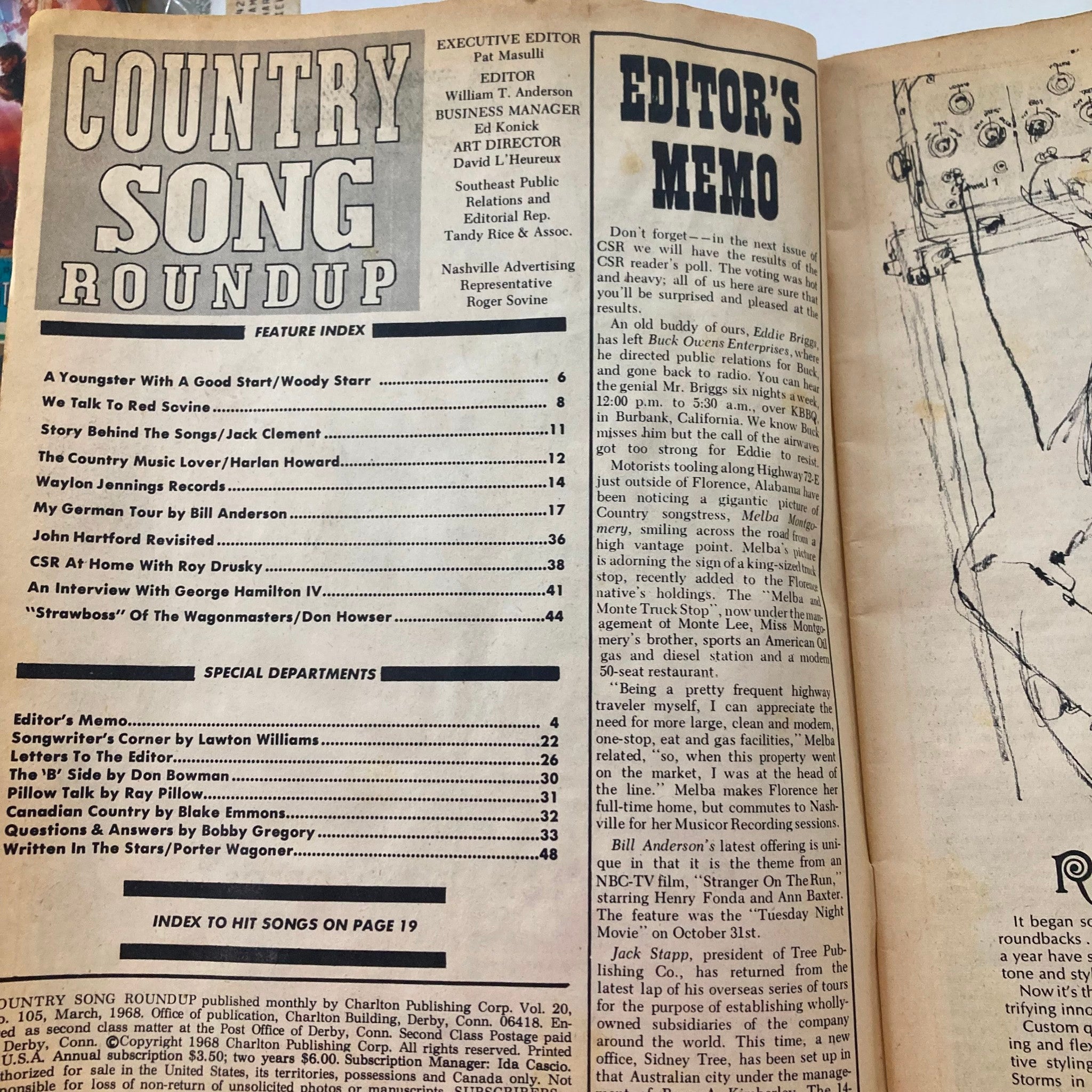 VTG Country Song Roundup Magazine March 1968 Waylon Jennings No Label