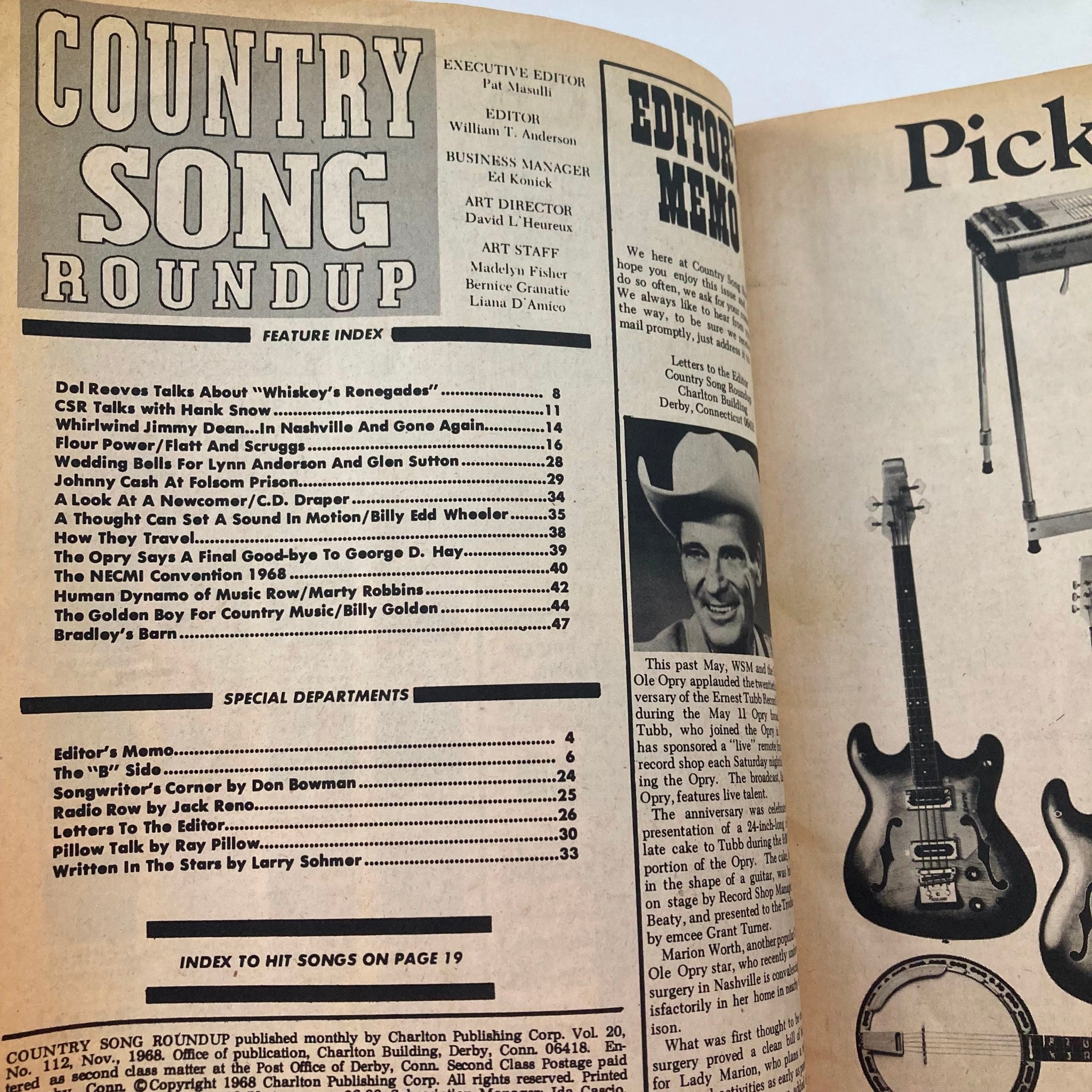 VTG Country Song Roundup Magazine November 1968 Del Reeves & Marty Robbins