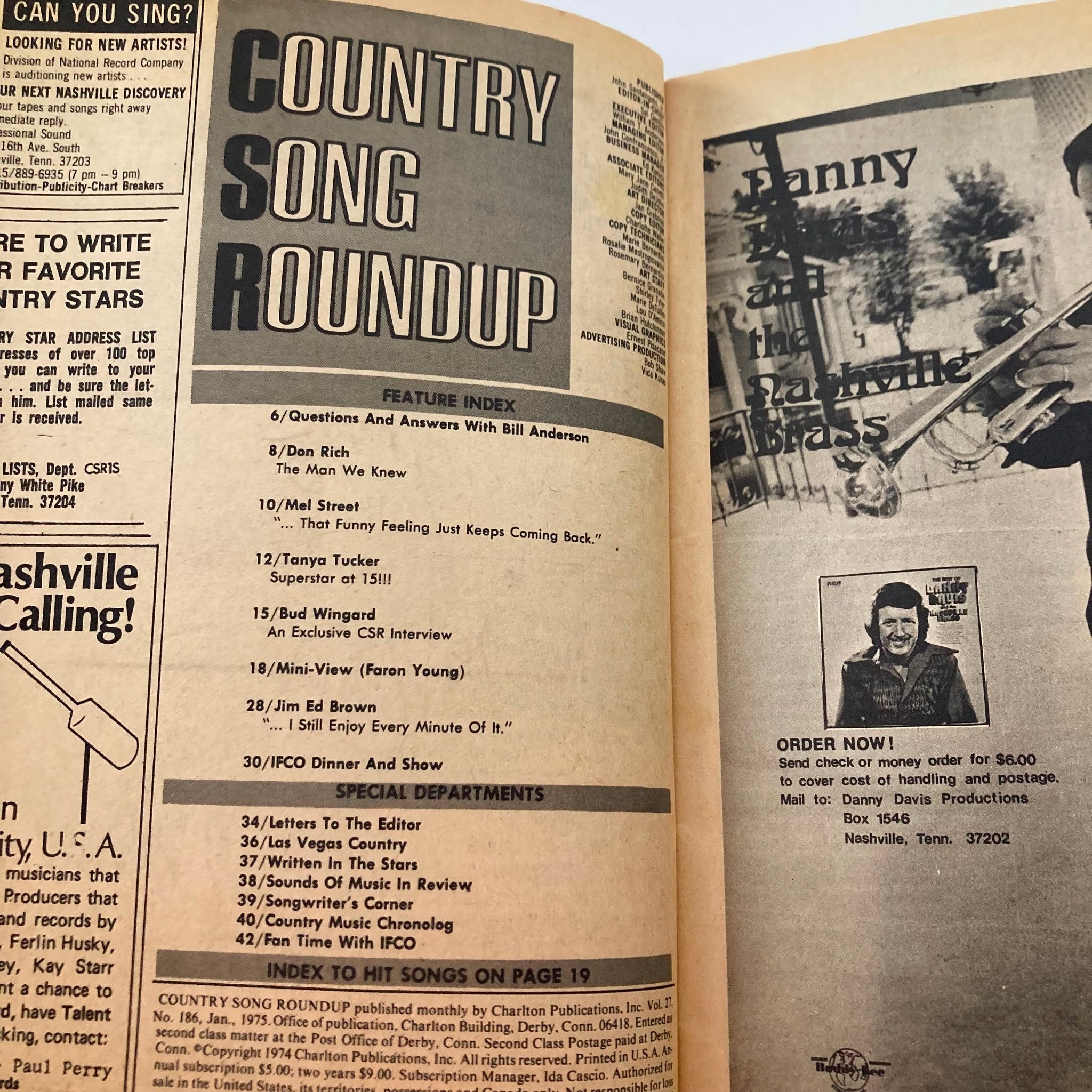 VTG Country Song Roundup Magazine January 1975 Tanya Tucker & Faron Young