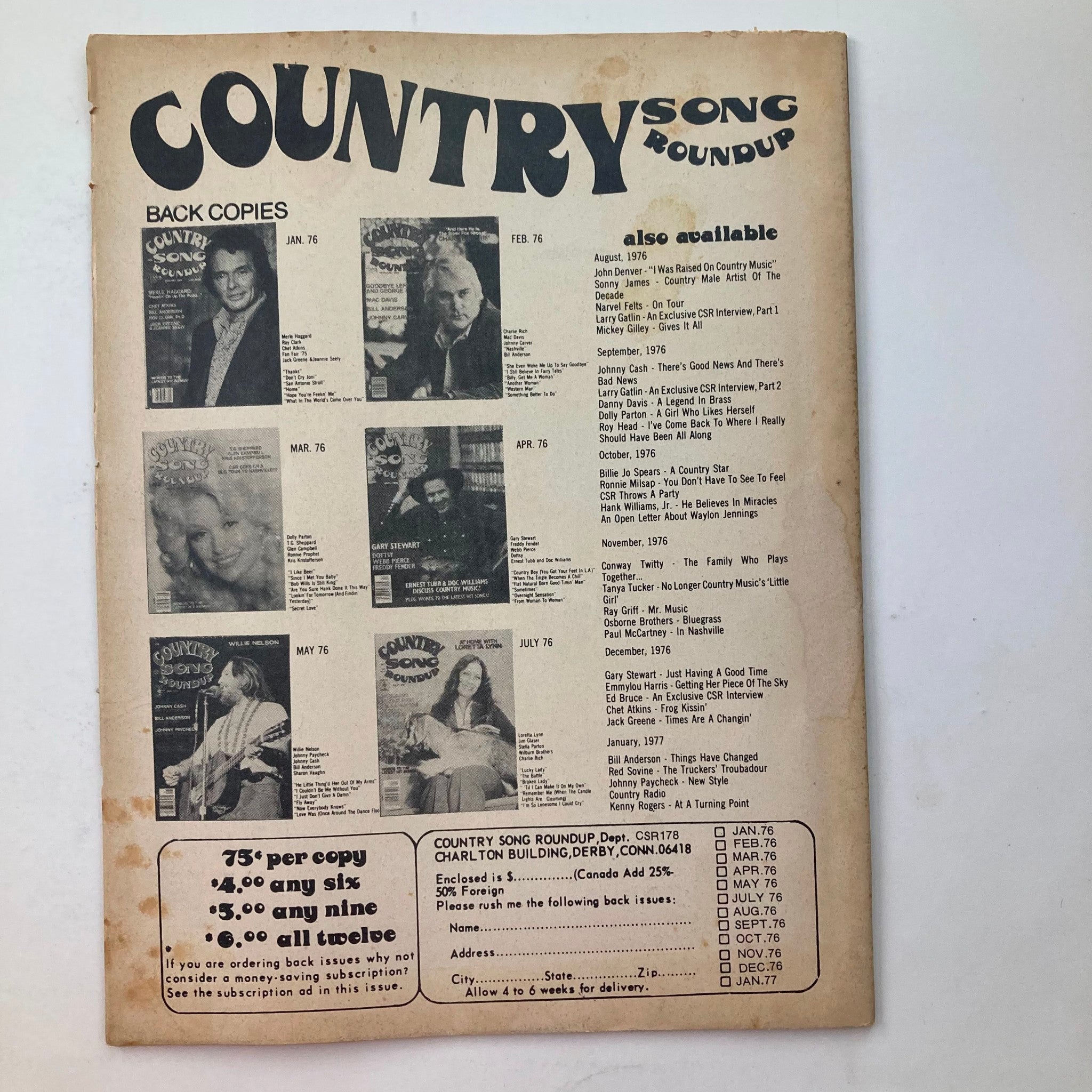 VTG Country Song Roundup Magazine January 1978 Tammy Wynette & Don Williams