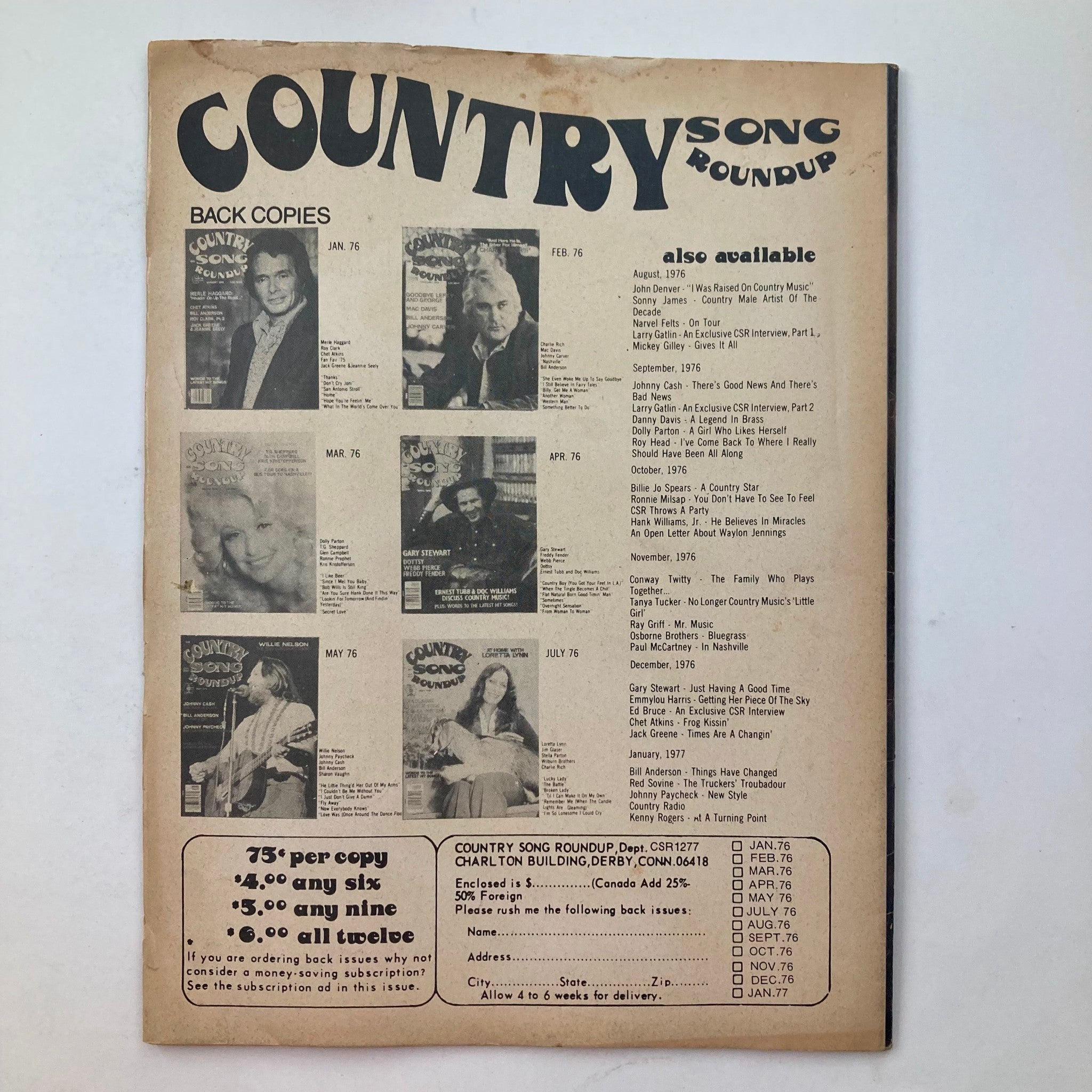 VTG Country Song Roundup Magazine December 1977 Dolly Parton Just Trying To Run