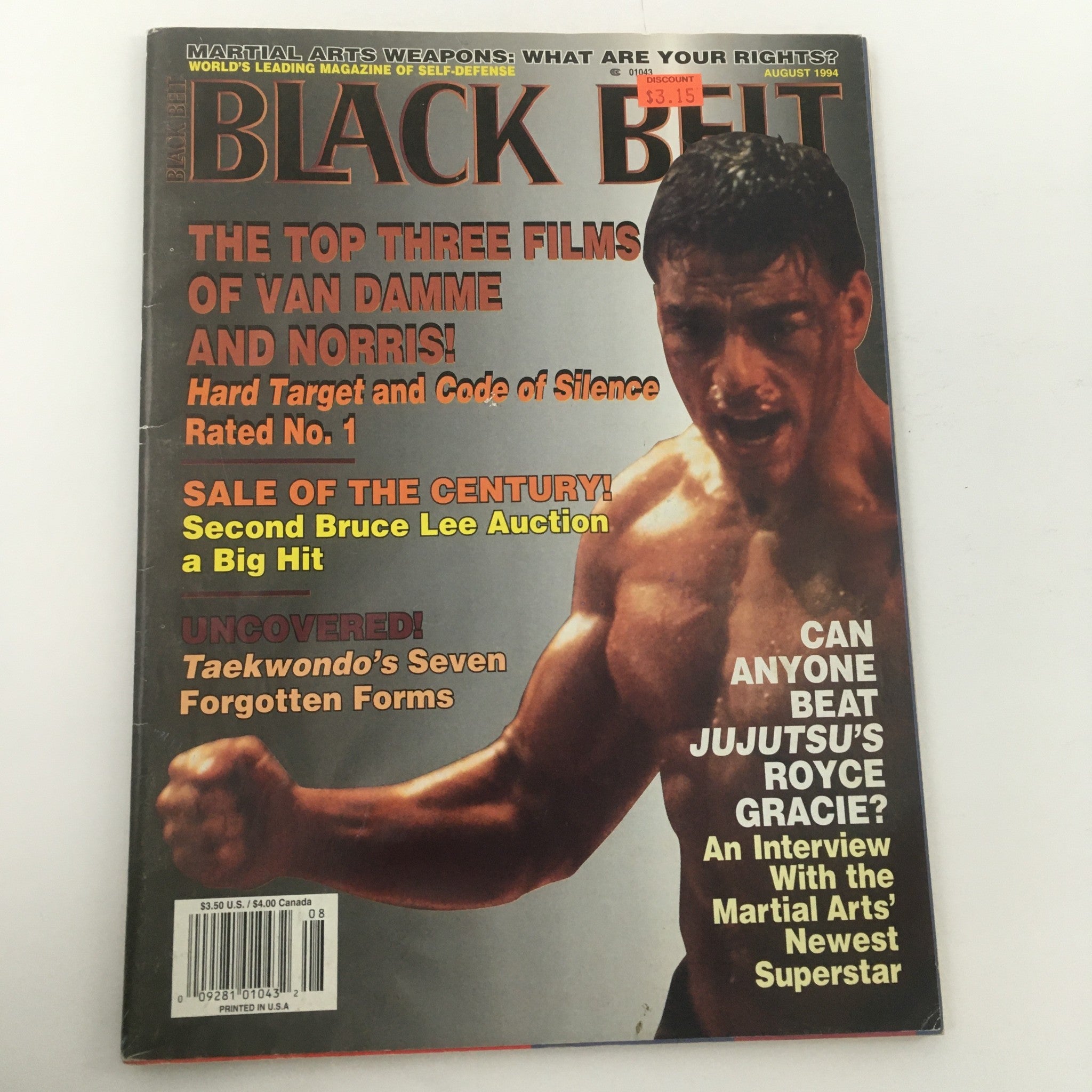 Black Belt Magazine August 1994 Jean-Claude Van Damme & Chuck Norris, Newsstand