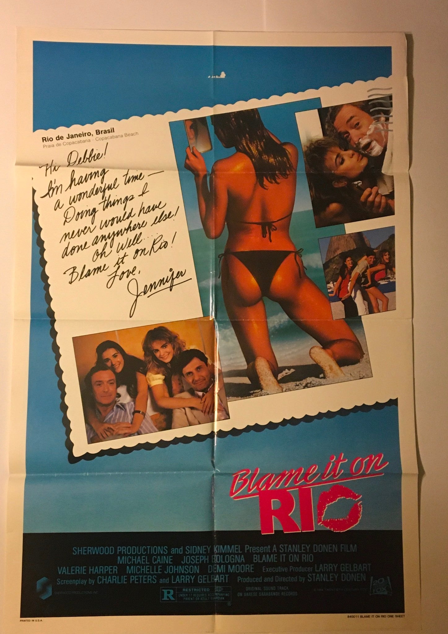 1984 Blame it on Rio 41" x 27" Original Movie Poster Michael Caine, Demi Moore