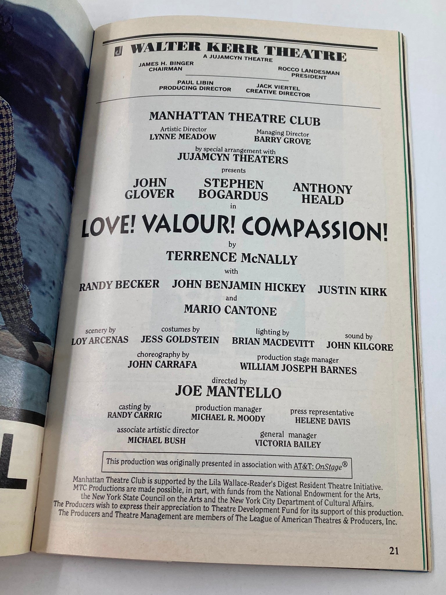 1995 Playbill Walter Kerr Theatre John Glover in Love! Valour! Compassion!