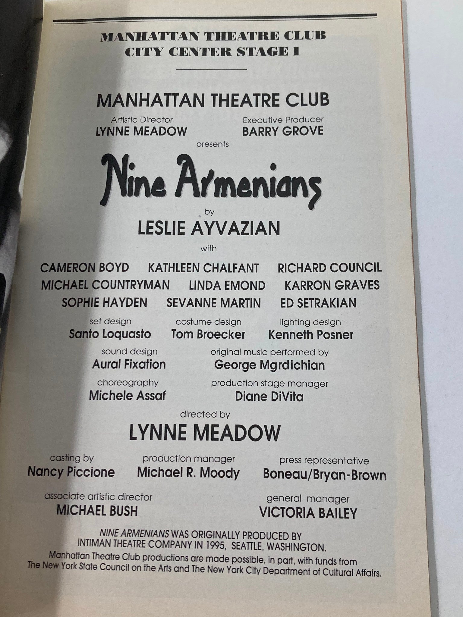 1996 Playbill Manhattan Theatre Club Cameron Boyd in Nine Armenians