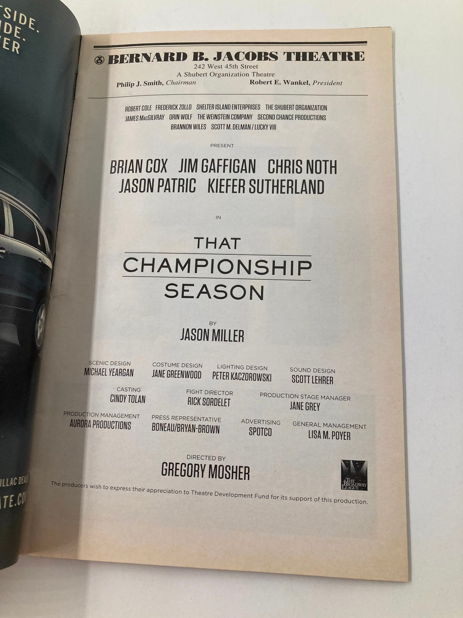 2011 Playbill Bernard B. Jacobs Theatre Brian Cox in That Championship Season