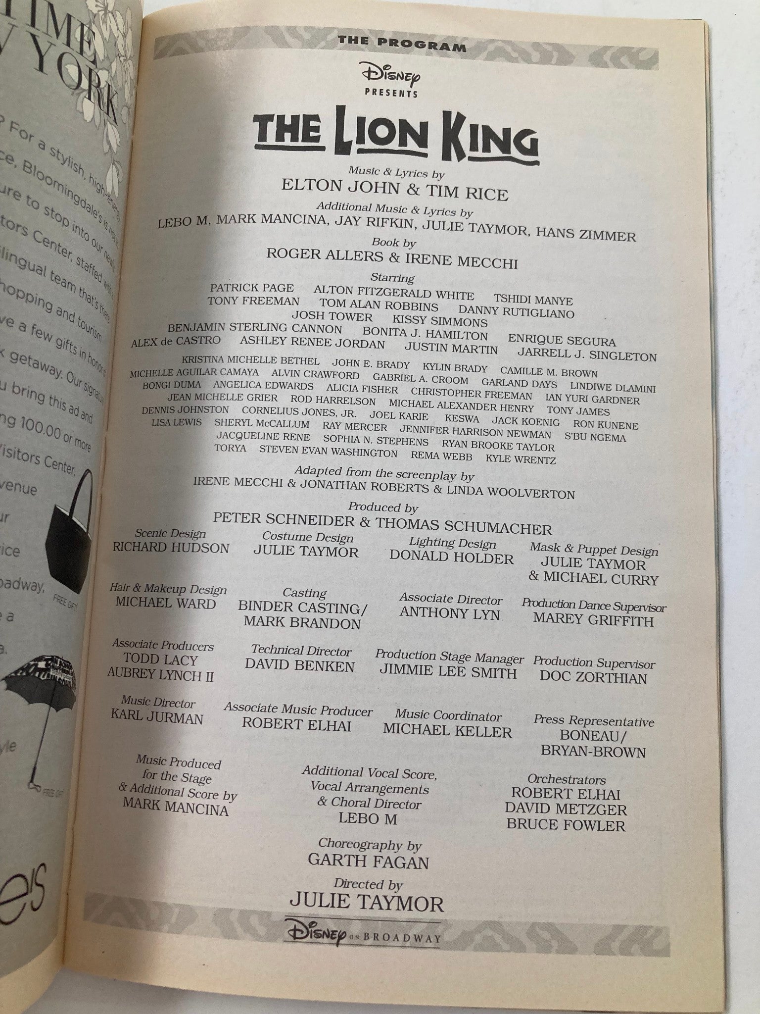 2006 Showbill New Amsterdam Theatre Patrick Page in The Lion King