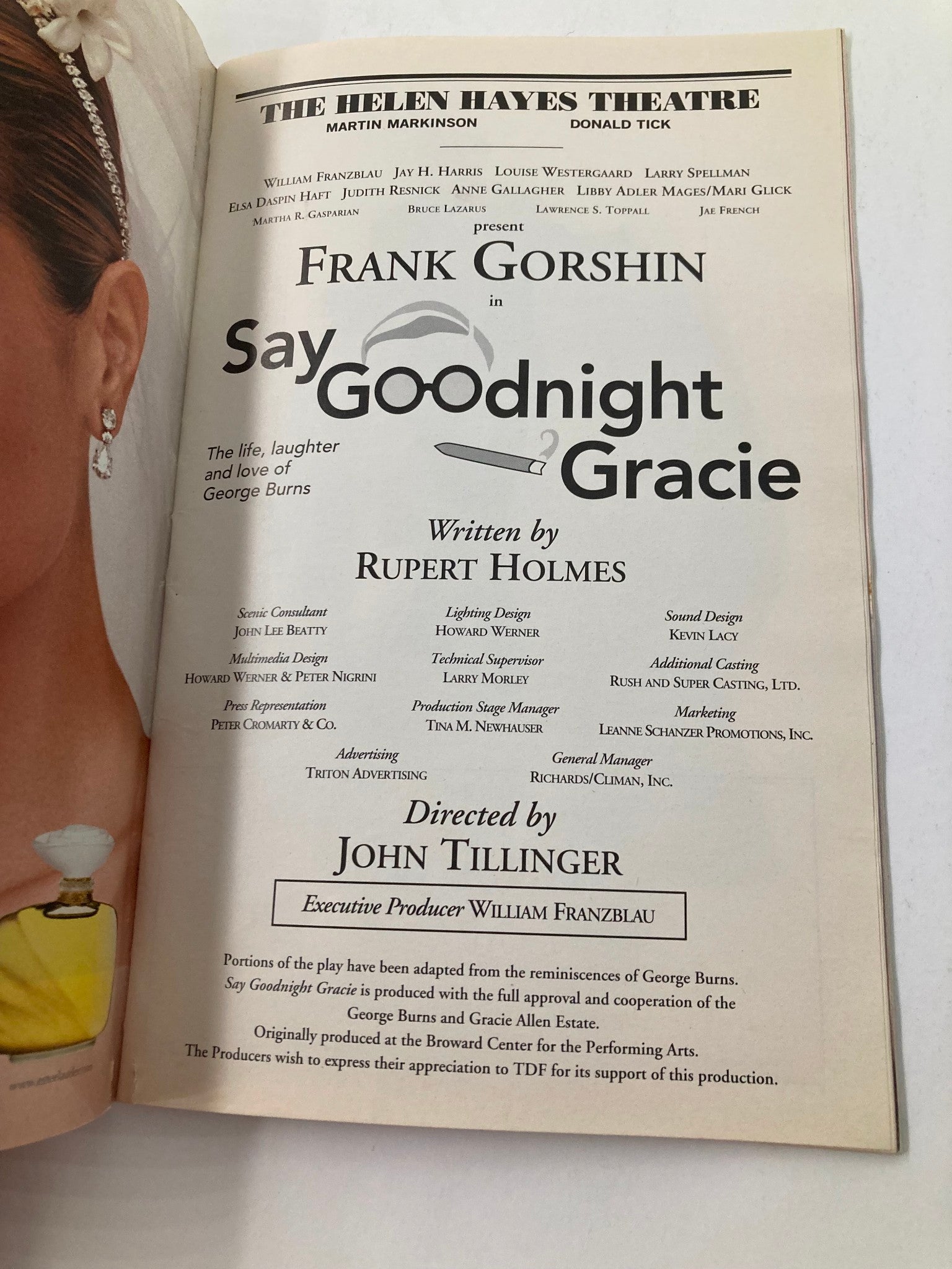 2002 Playbill The Helen Hayes Theatre Frank Gorshin in Say Goodnight Gracie