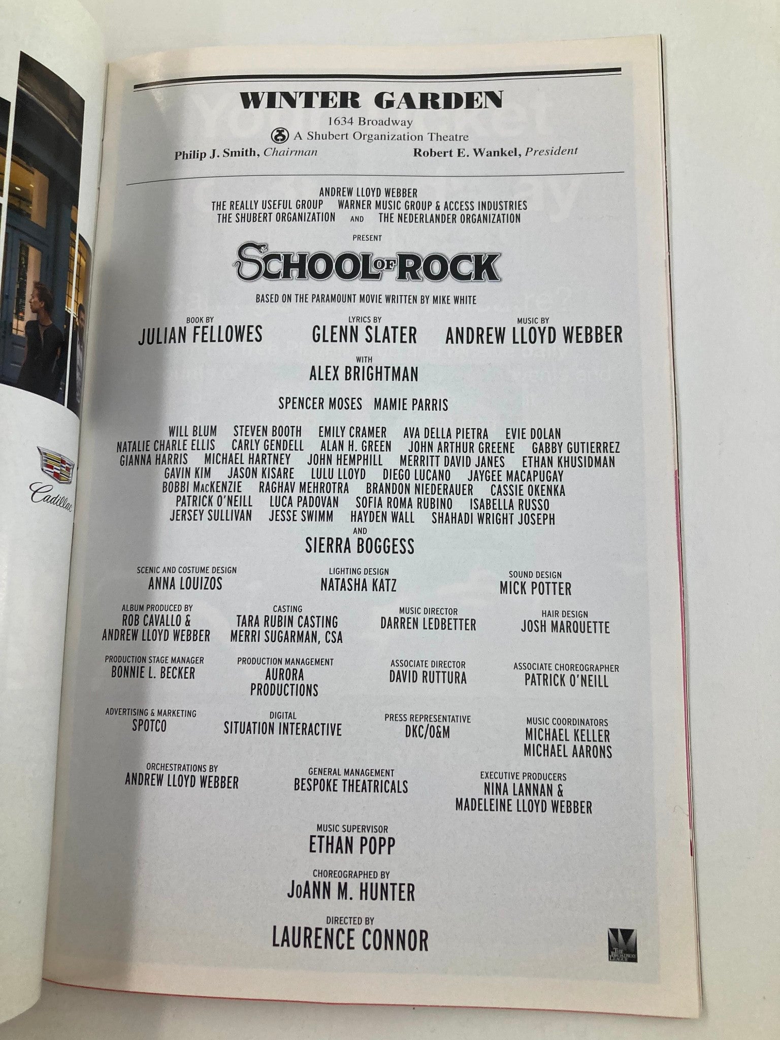 2016 Playbill Winter Garden Alex Brightman, Will Blum in School of Rock