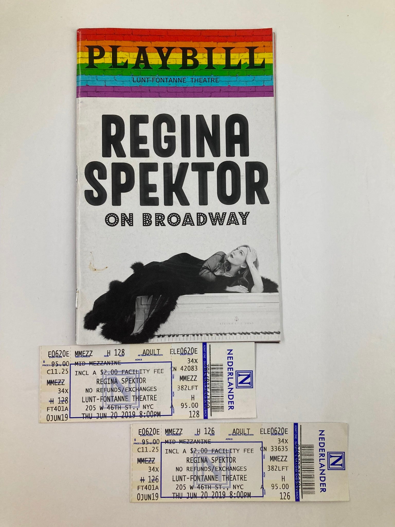 2019 Playbill Lunt Fontanne Theatre Regina Spektor on Broadway