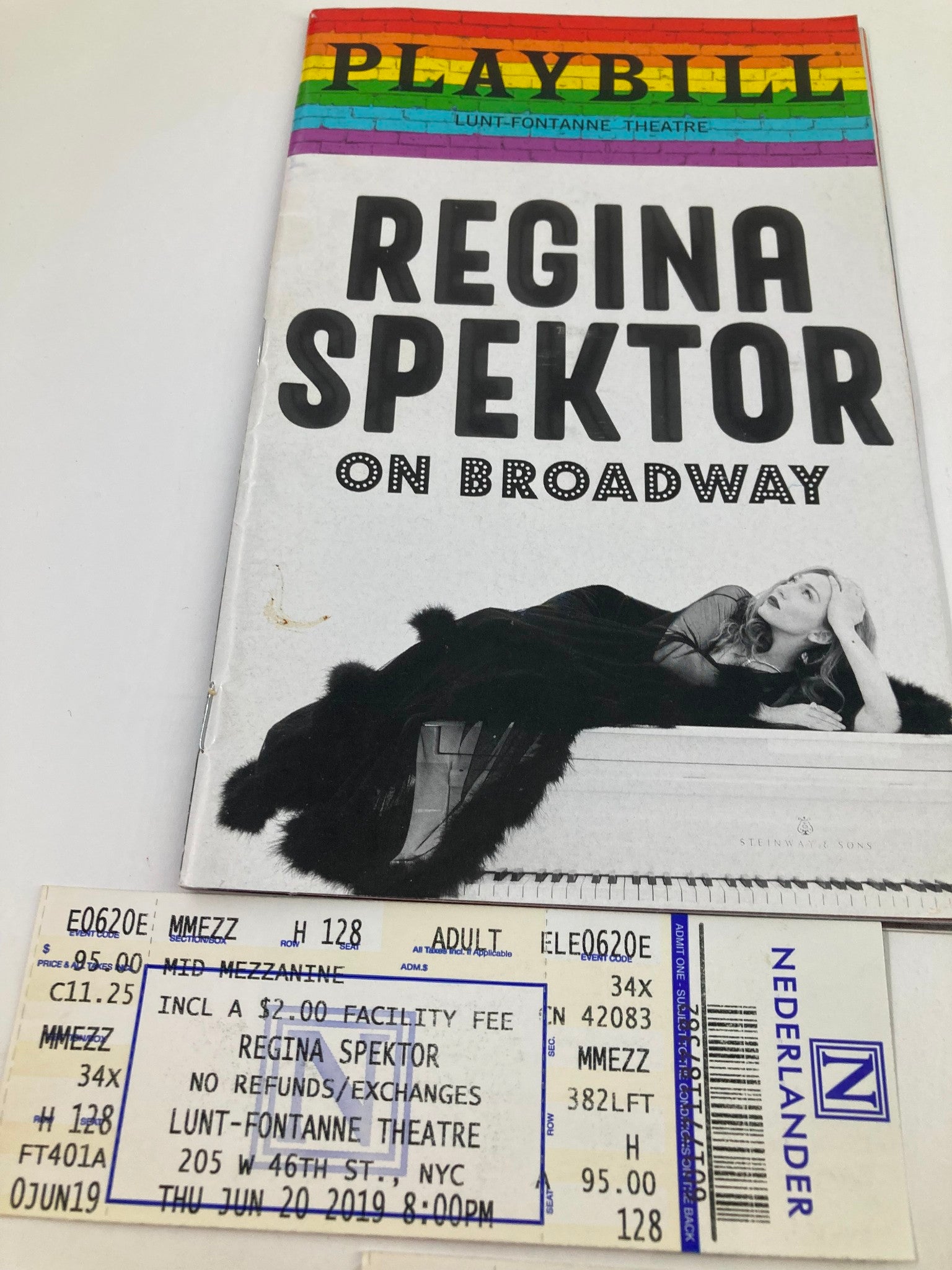 2019 Playbill Lunt Fontanne Theatre Regina Spektor on Broadway