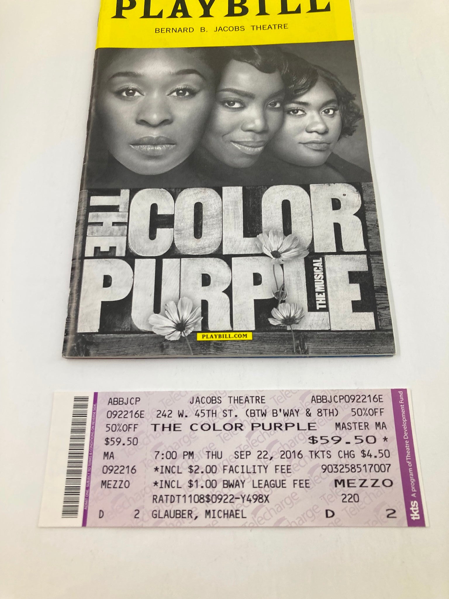 2016 Playbill Bernard B. Jacobs Theatre Cynthia Erivo in The Color Purple