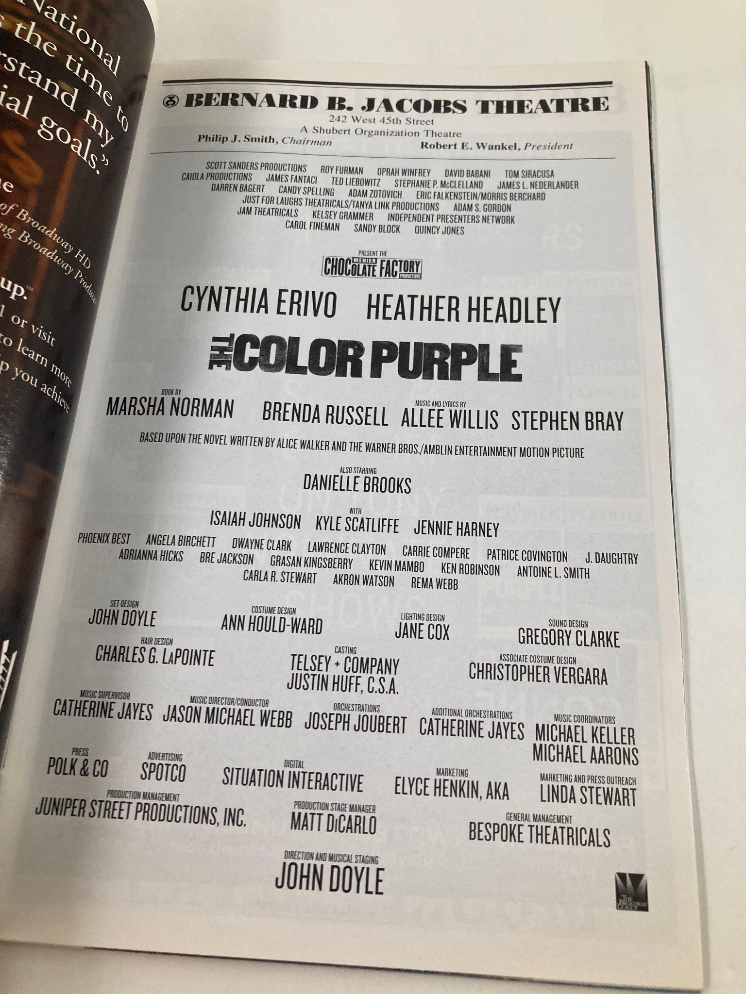 2016 Playbill Bernard B. Jacobs Theatre Cynthia Erivo in The Color Purple