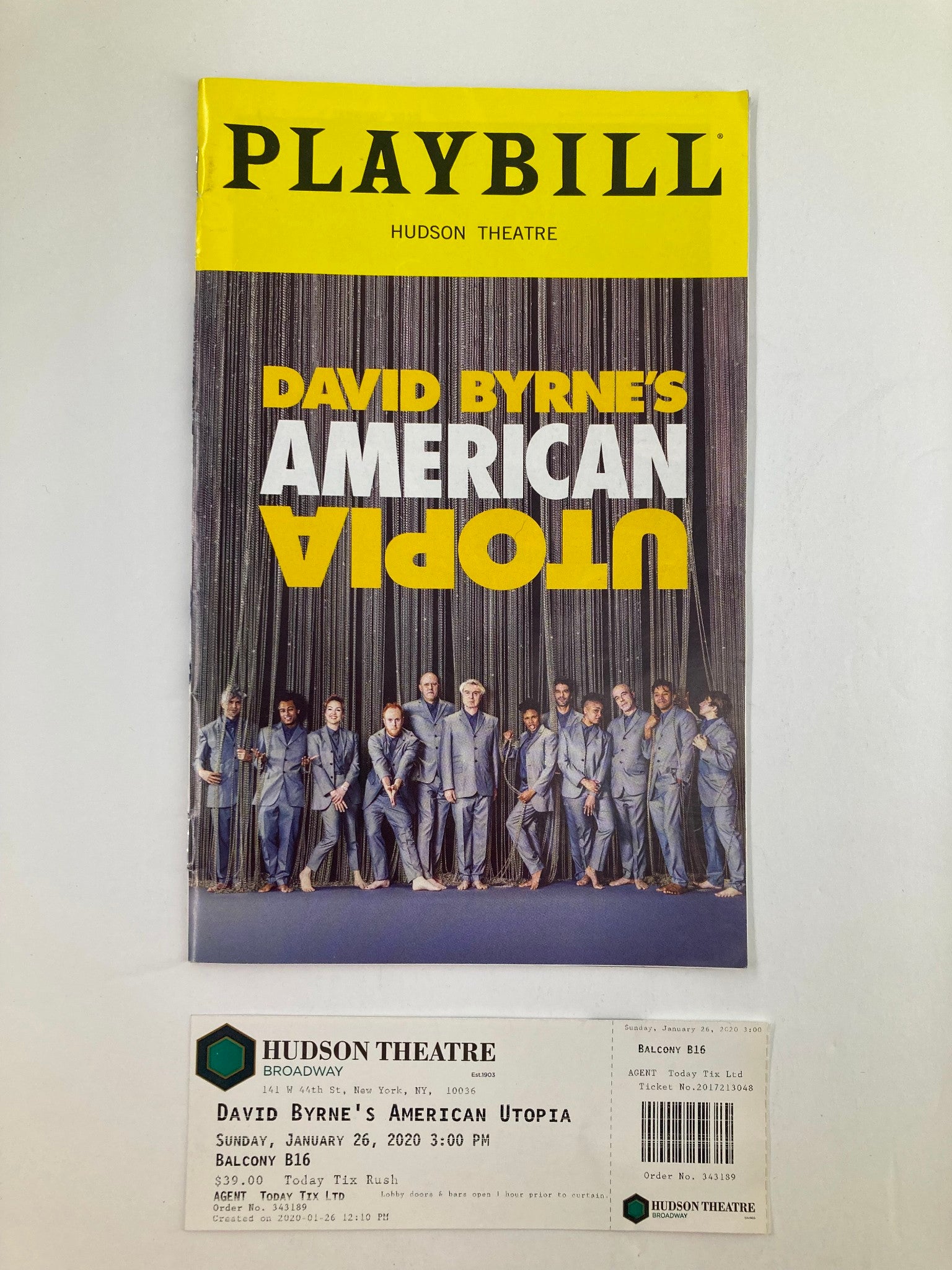 2020 Playbill Hudson Theatre David Byrne, Chris Giarmo in American Utopia