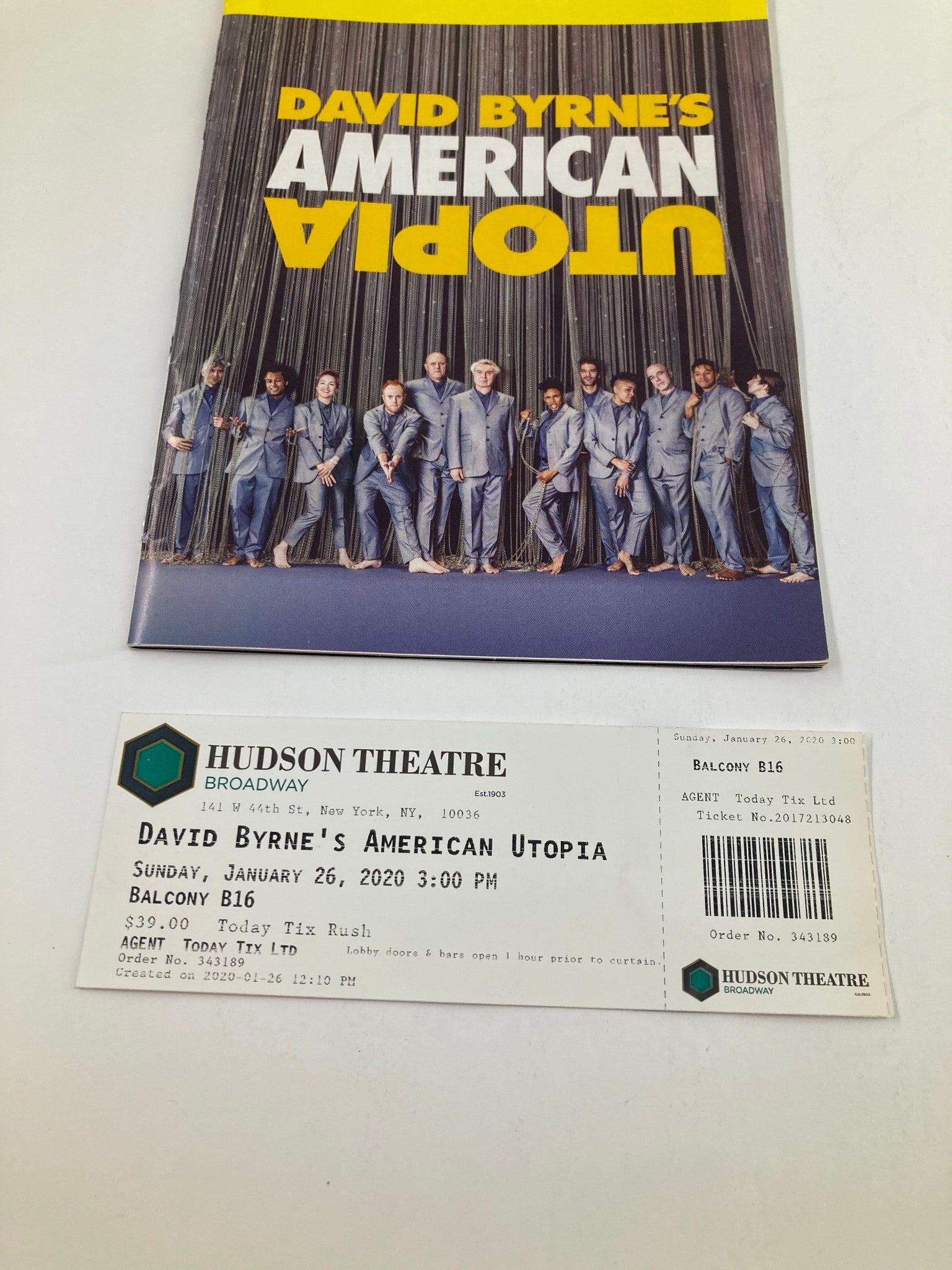 2020 Playbill Hudson Theatre David Byrne, Chris Giarmo in American Utopia