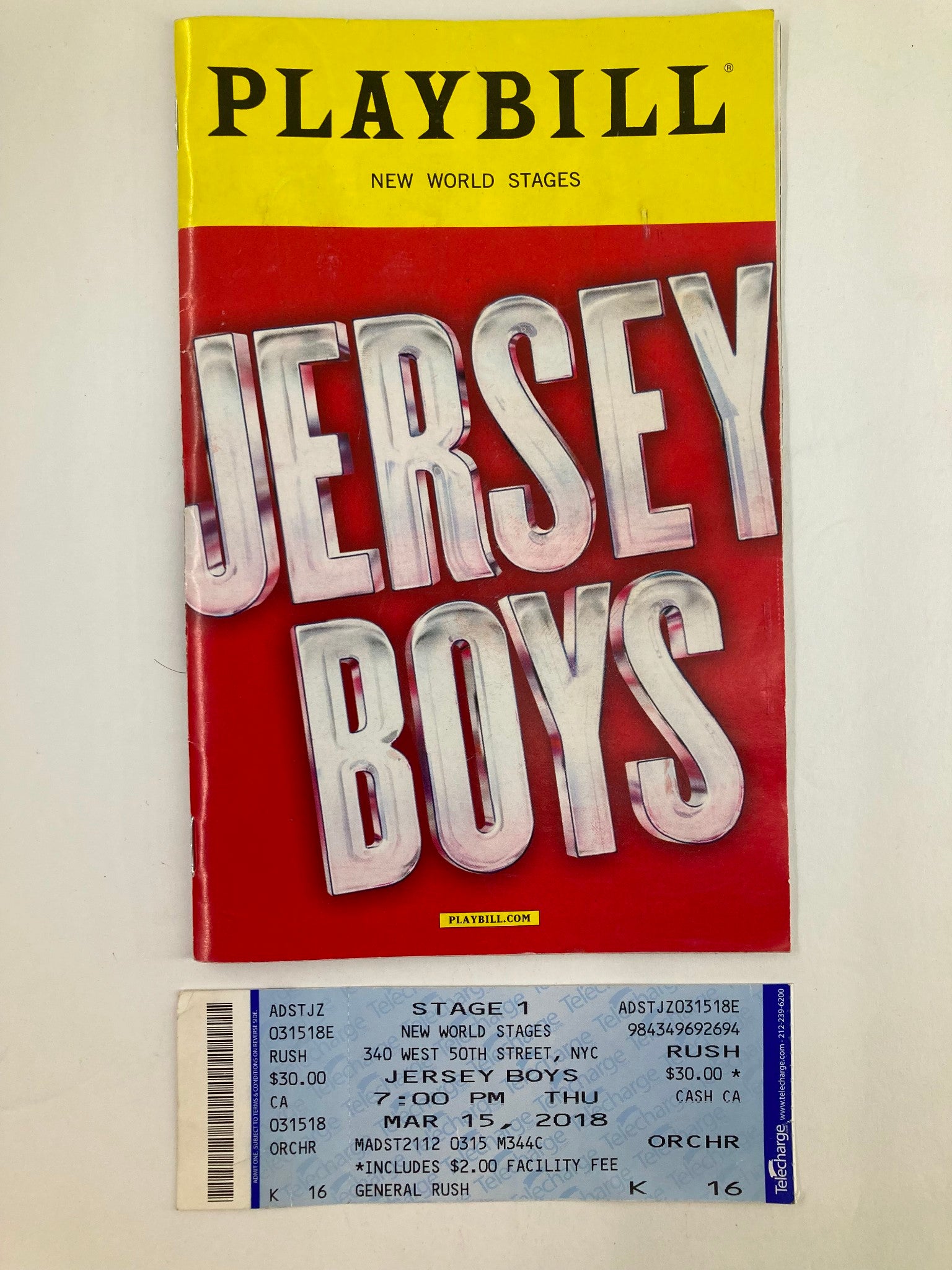 2018 Playbill New World Stages Marshall Brickman & Rick Elice in Jersey Boys