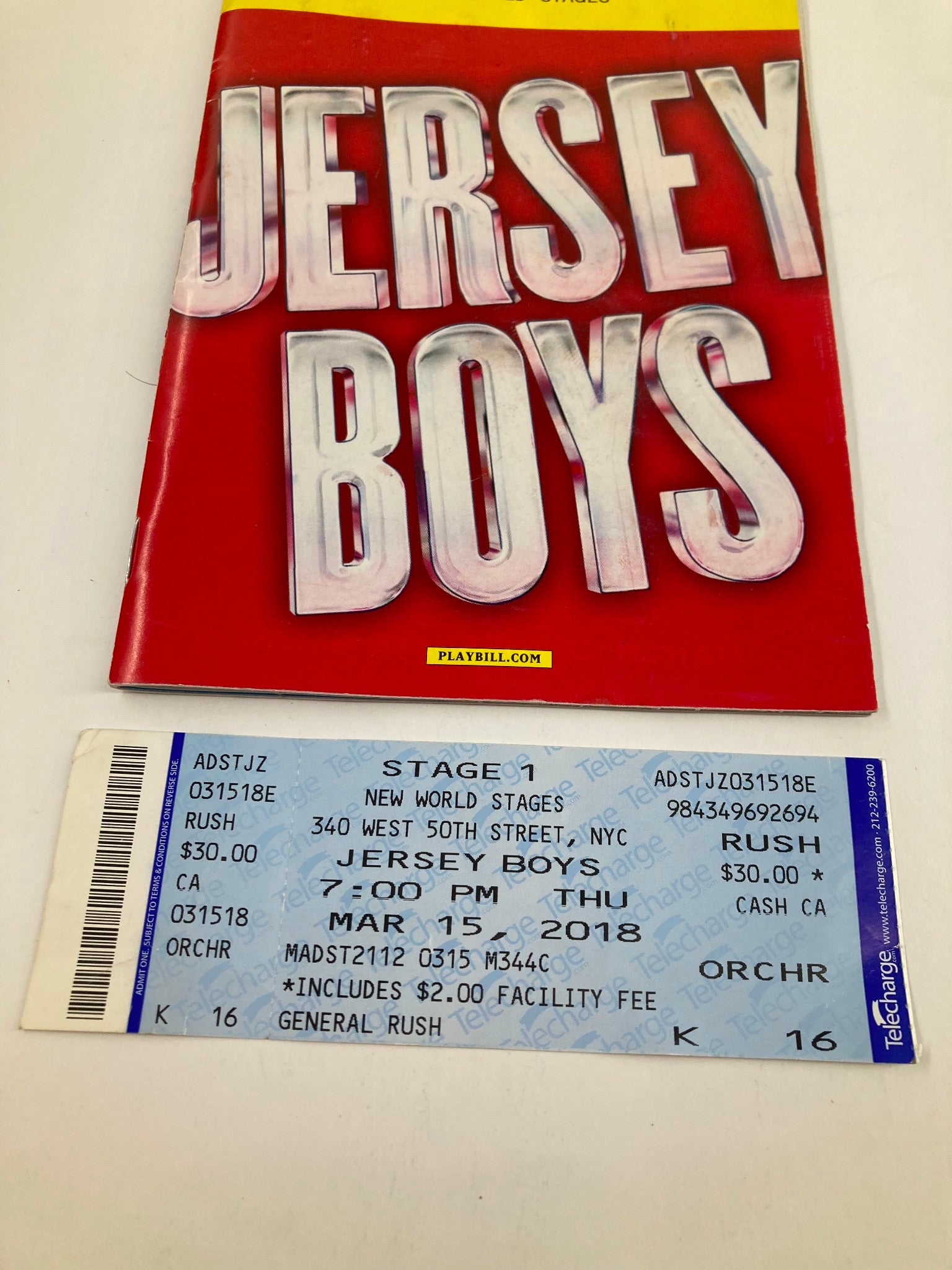 2018 Playbill New World Stages Marshall Brickman & Rick Elice in Jersey Boys