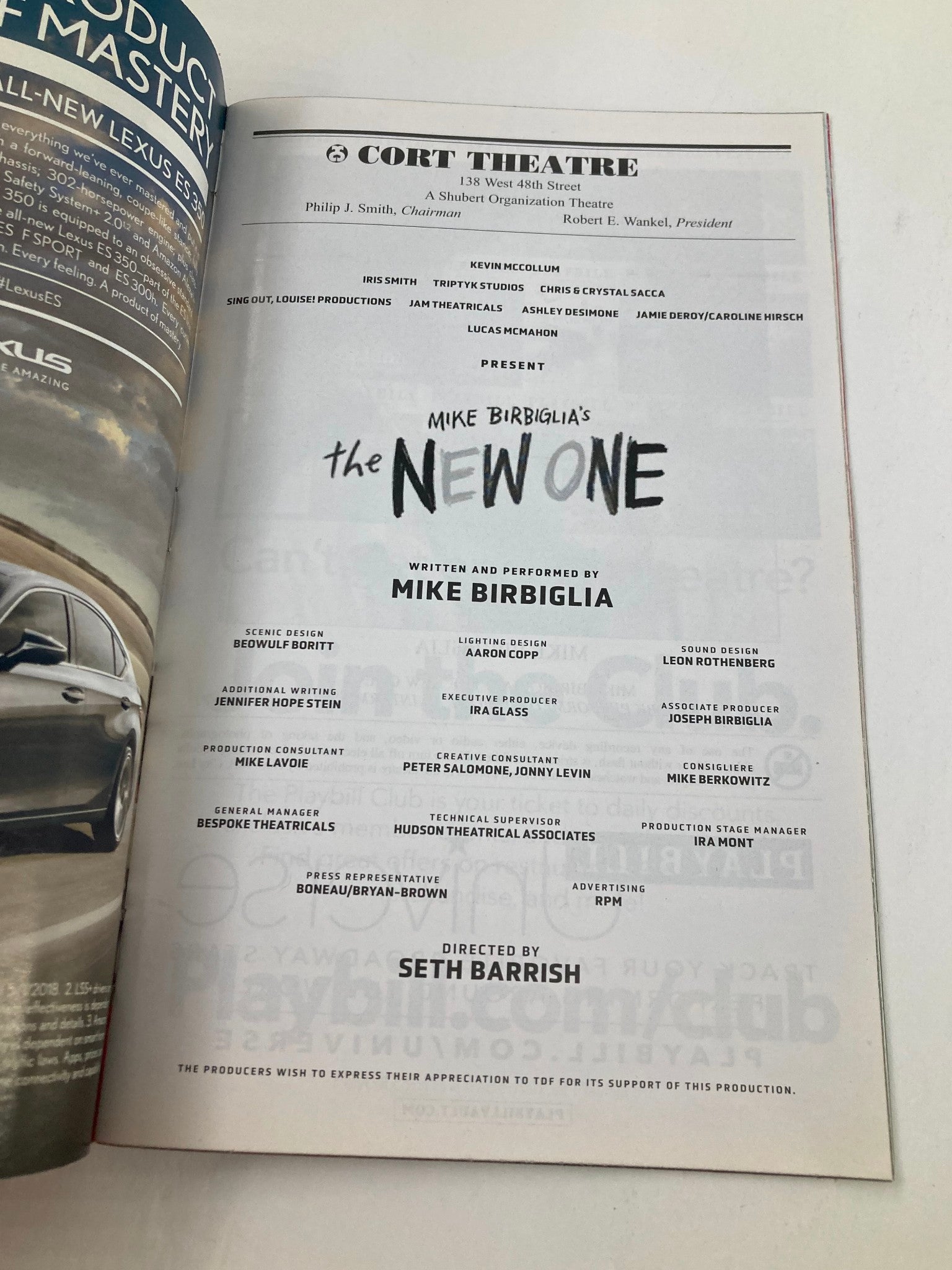 2018 Playbill Cort Theatre Mike Birbiglia's The New One by Seth Barrish