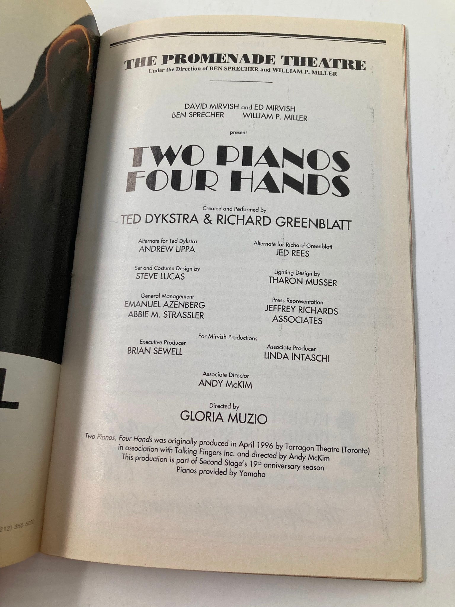 1997 Playbill The Promenade Theatre Two Pianos, Four Hands by Ted Dykstra