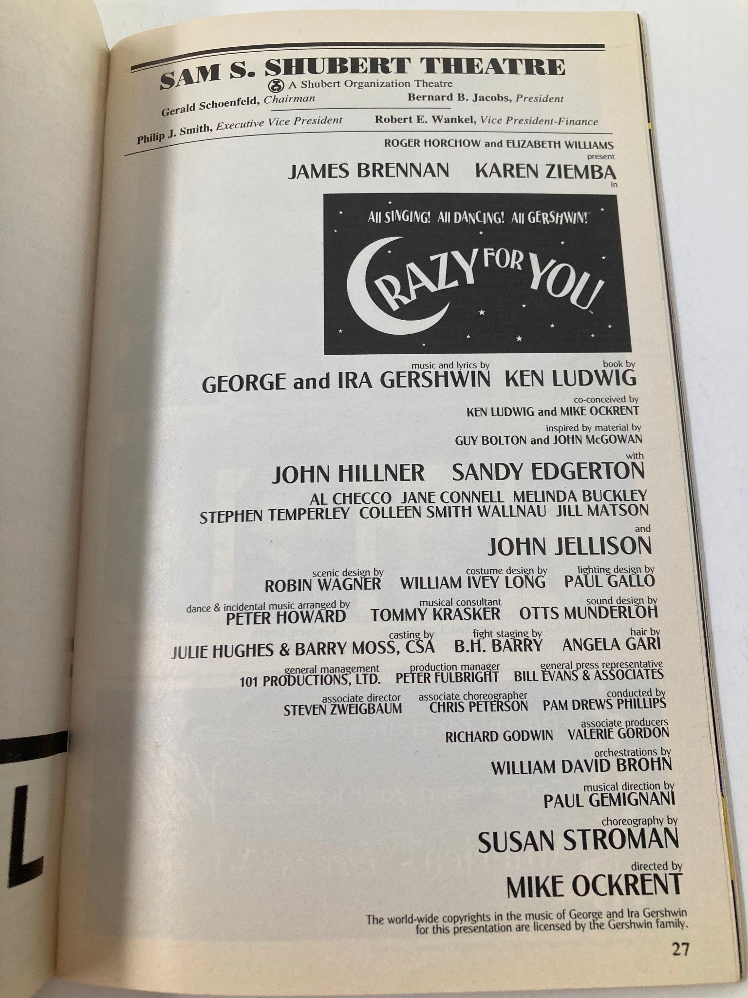 1995 Playbill Sam S. Shubert Theatre James Brennan Karen Ziemba in Crazy for You