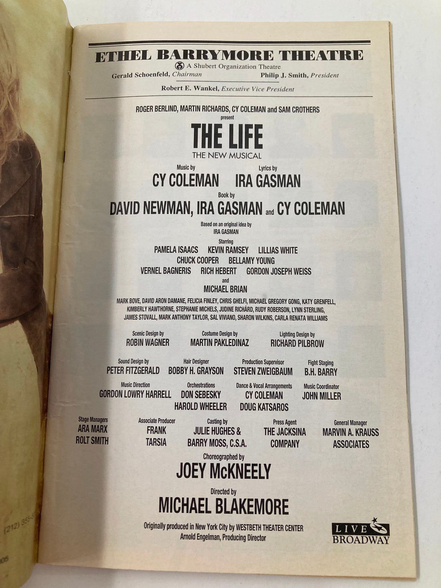 1998 Playbill Ethel Barrymore Theatre Pamela Isaacs, Kevin Ramsey in The Life