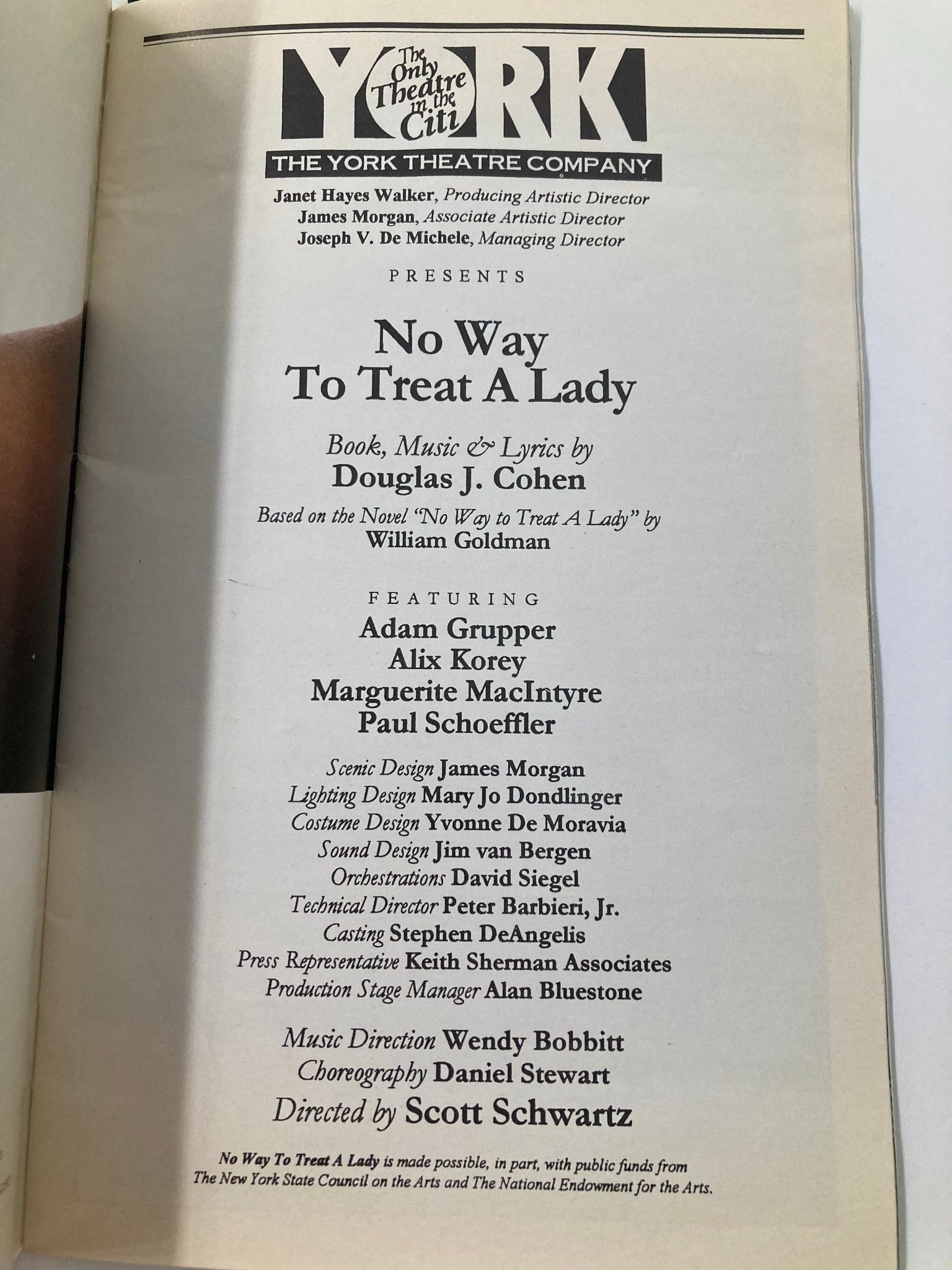 1997 Playbill The York Theatre Adam Grupper in No Way To Treat A Lady