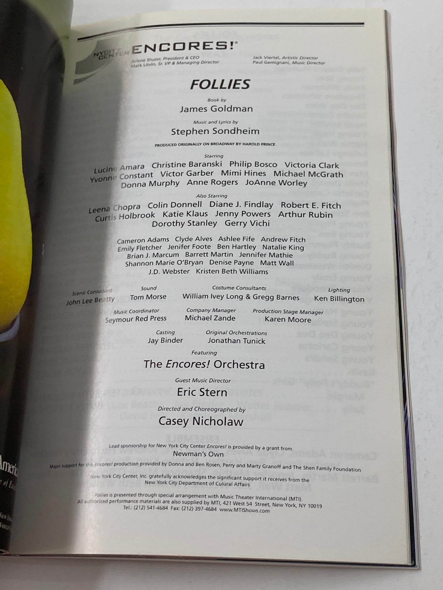 2007 Playbill NY City Center Lucine Amara, Philip Bosco in Follies