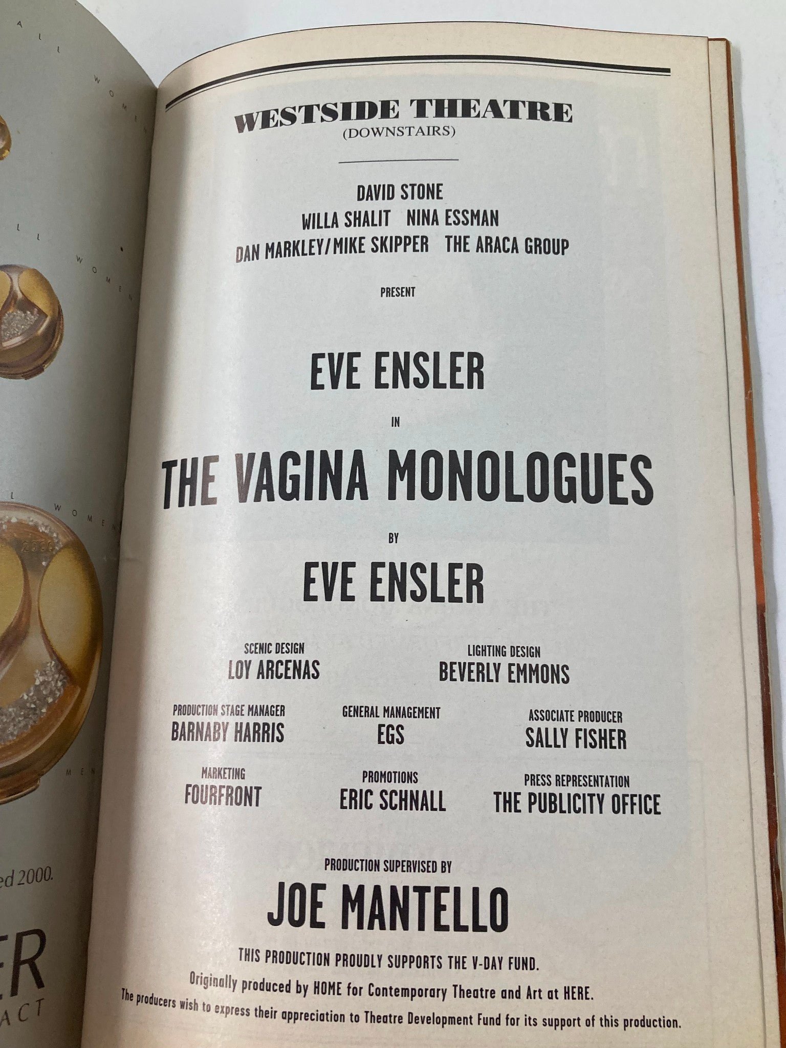 1999 Playbill Westside Theatre Eve Ensler in The Vagina Monologues