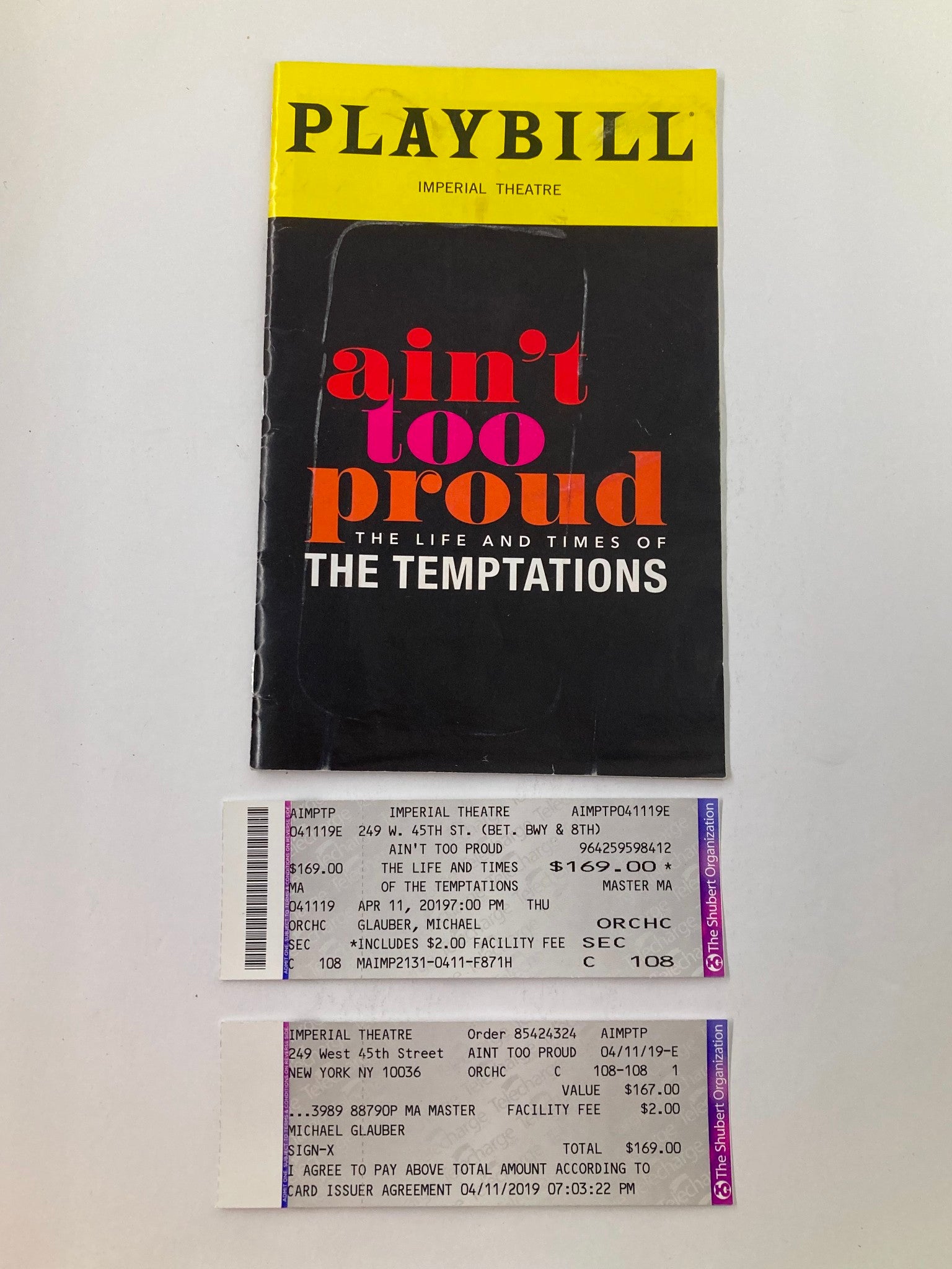 2019 Playbill Imperial Theatre Derrick Baskin, James Harkness in Ain't Too Proud