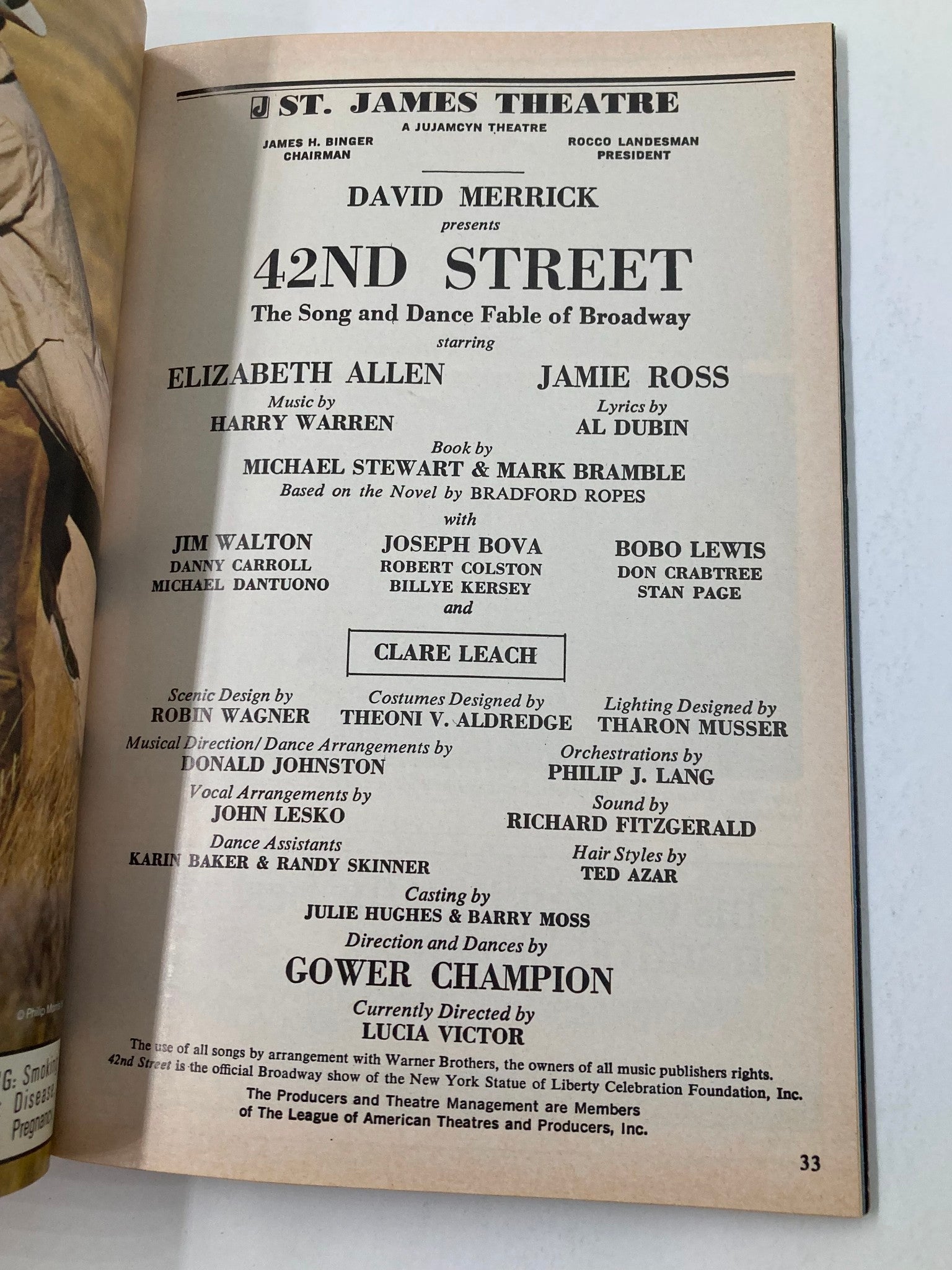 1988 Playbill St. James Theatre Elizabeth Allen, Jamie Ross in 42nd Street