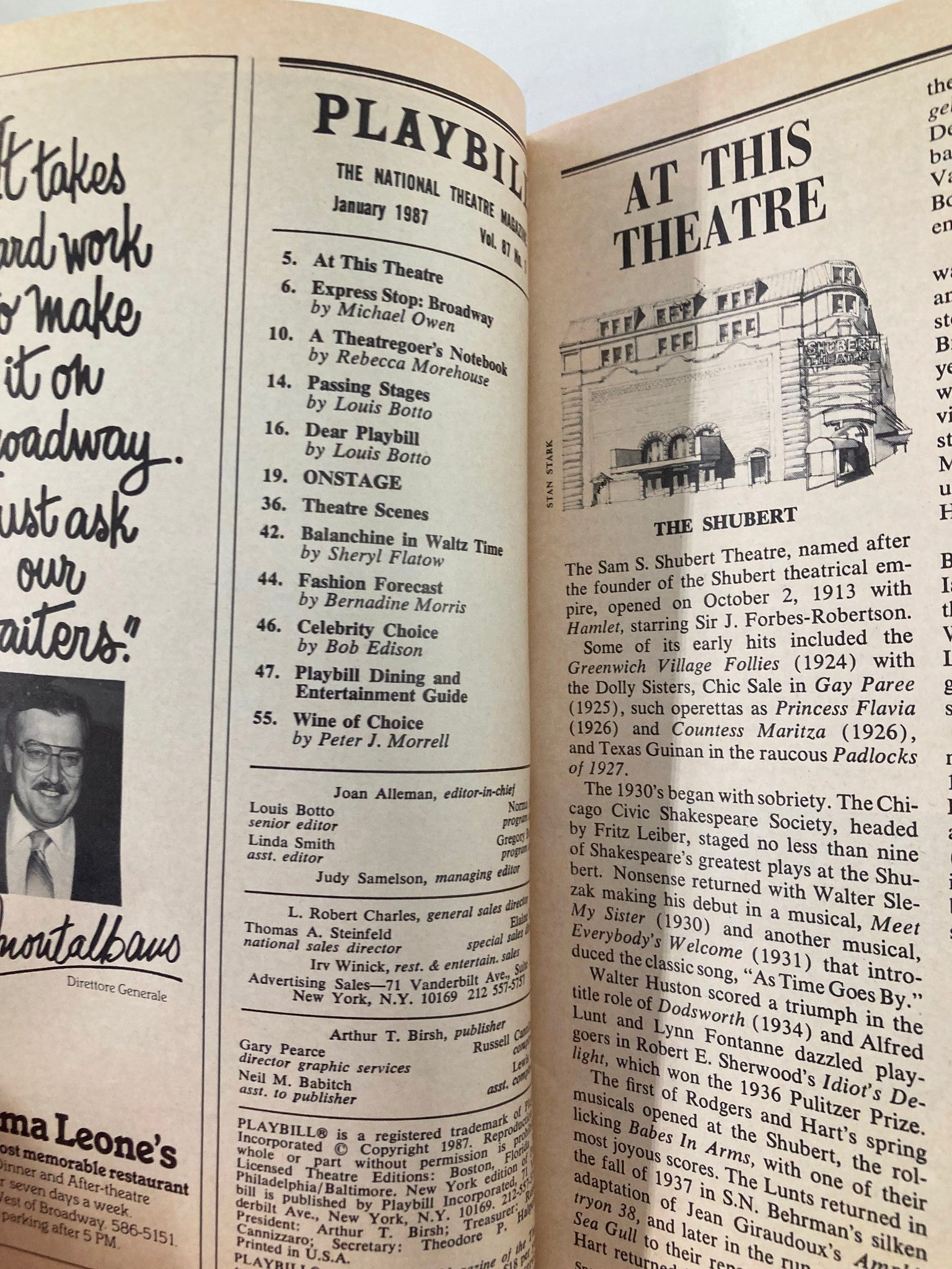 1987 Playbill Sam S. Shubert Theatre Robert Amirante in A Chorus Line