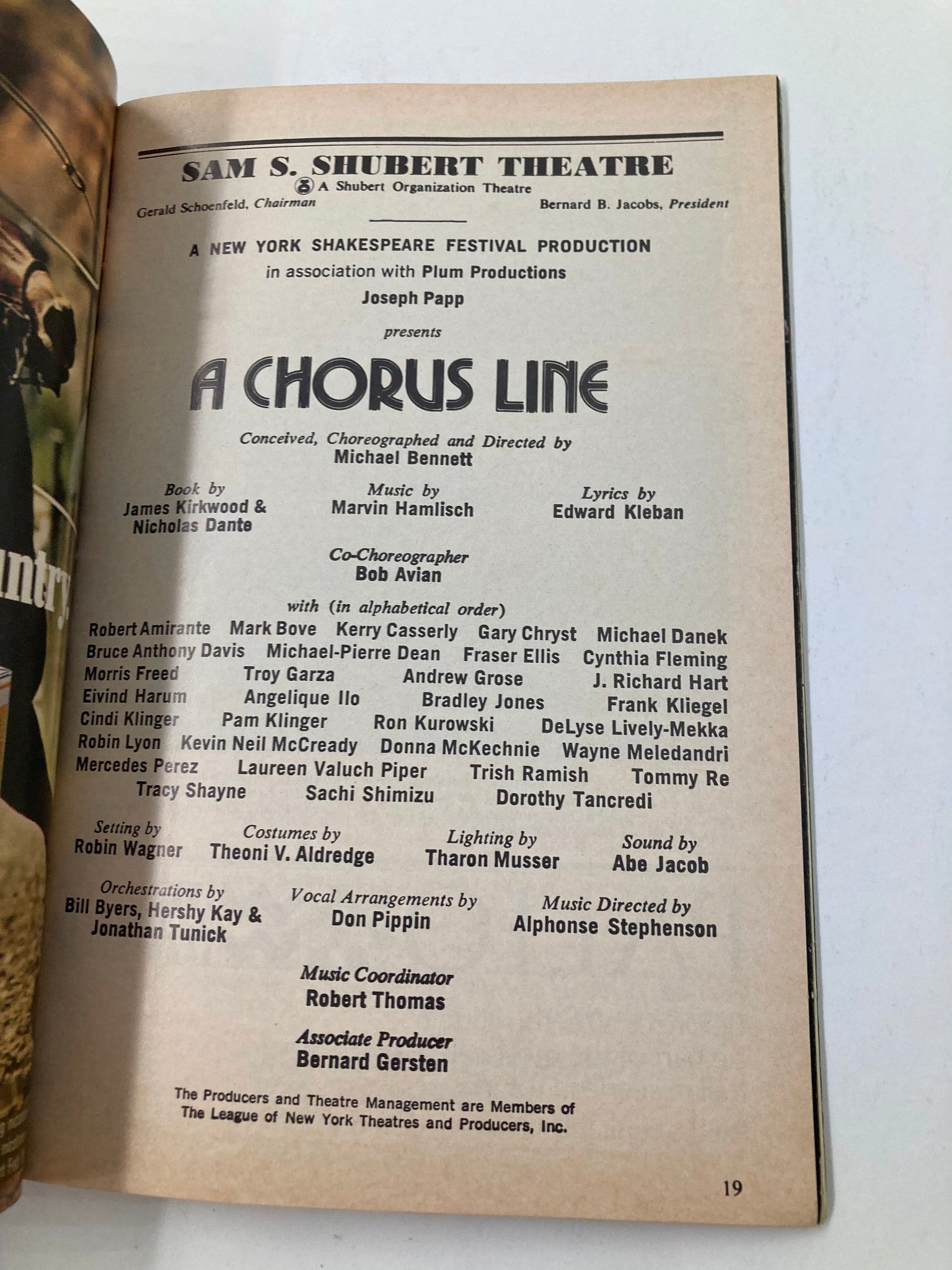 1987 Playbill Sam S. Shubert Theatre Robert Amirante in A Chorus Line