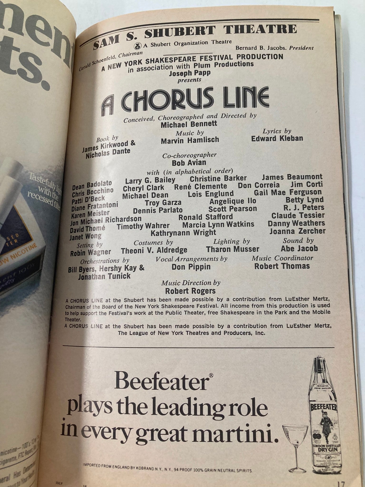 1979 Playbill Sam S. Shubert Theatre Dean Badolato Larry Bailey in A Chorus Line