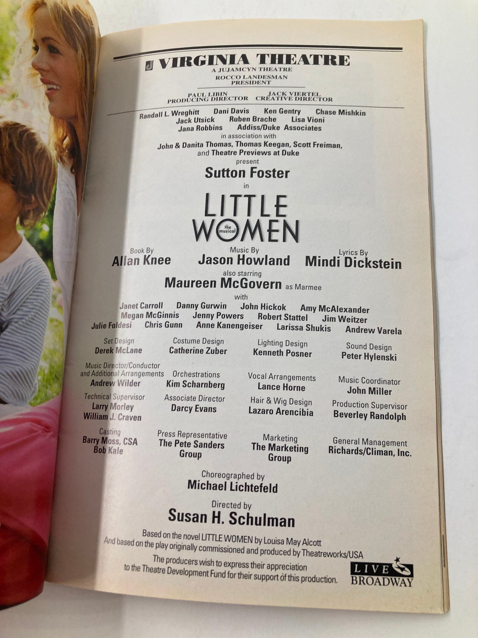 2005 Playbill Virginia Theatre Sutton Foster, Janet Carroll in Little Women