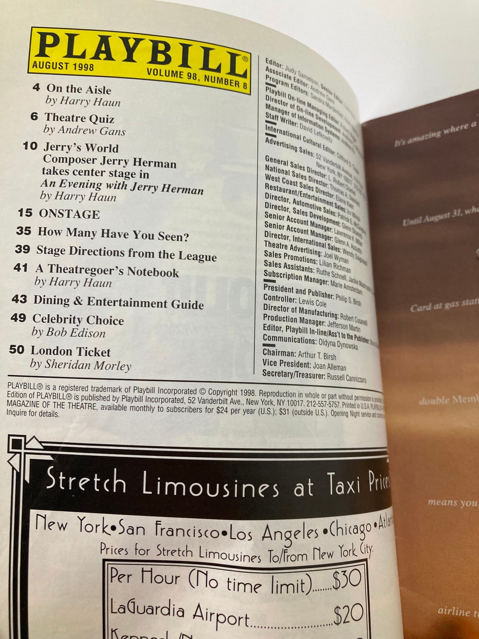 1998 Playbill Union Square Hal Linden, Mitchell Anderson in Visiting Mr. Green