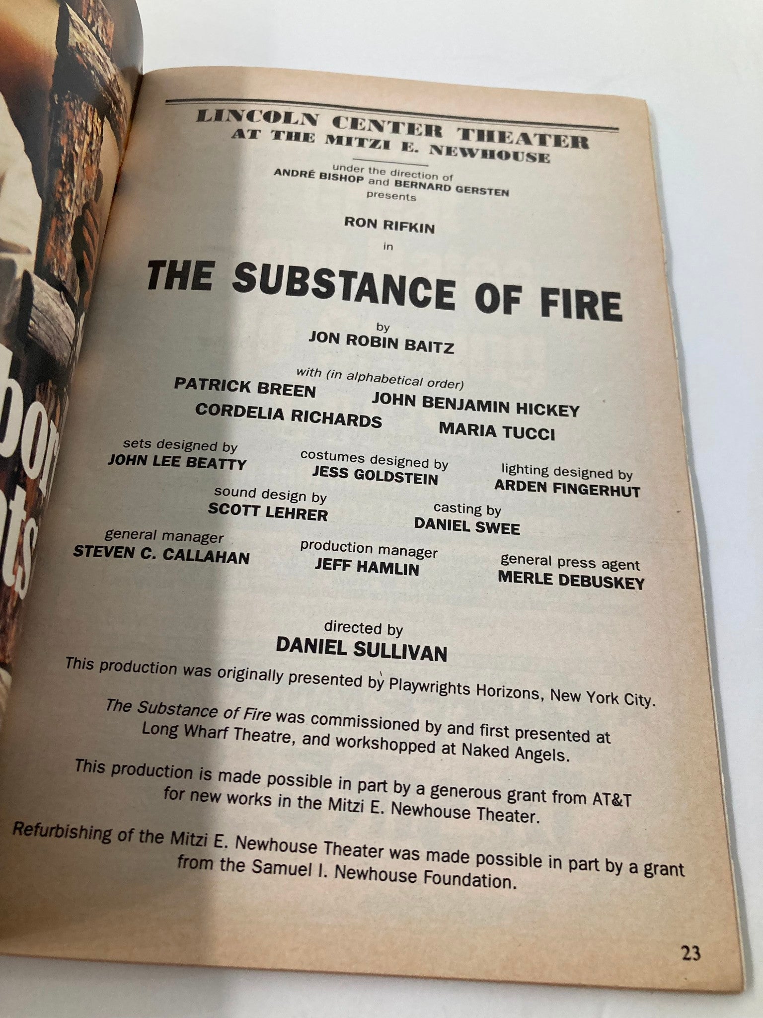 1992 Playbill The Mitzi E. Newhouse Patrick Breen in The Substance of Fire