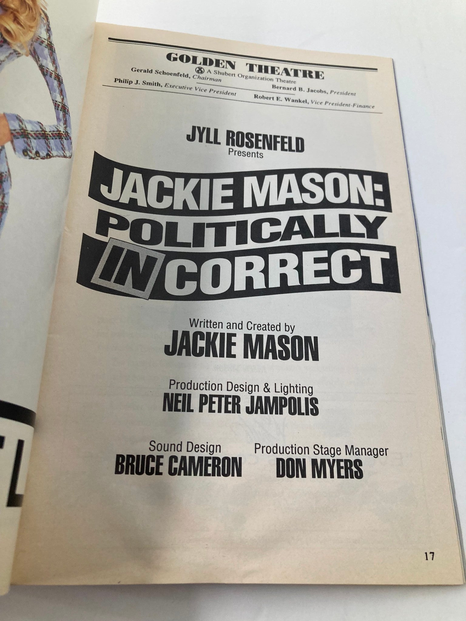 1995 Playbill Golden Theatre Jackie Mason Politically In Correct