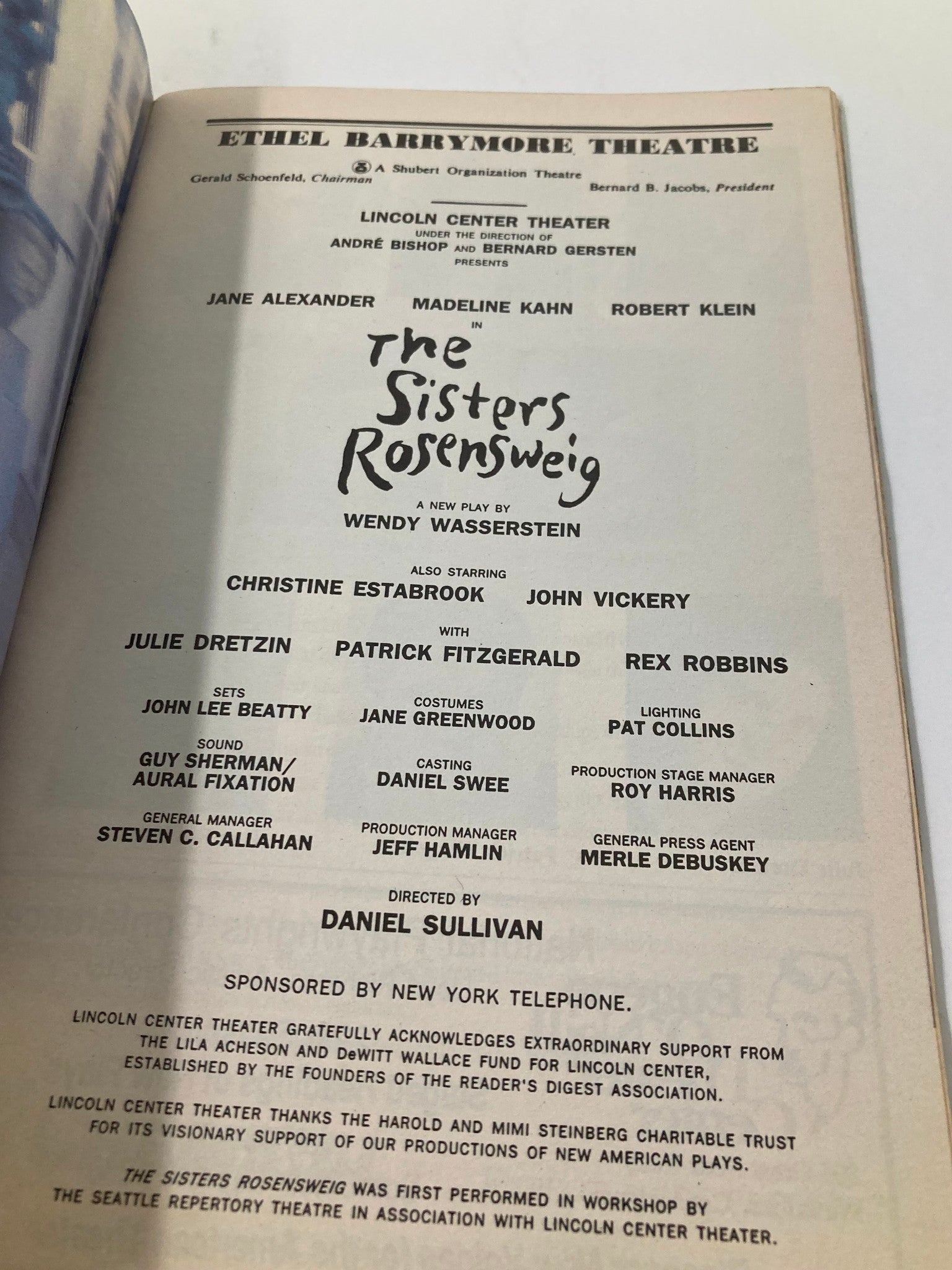 1993 Playbill Ethel Barrymore Theatre Jane Alexander in The Sister Rosensweig