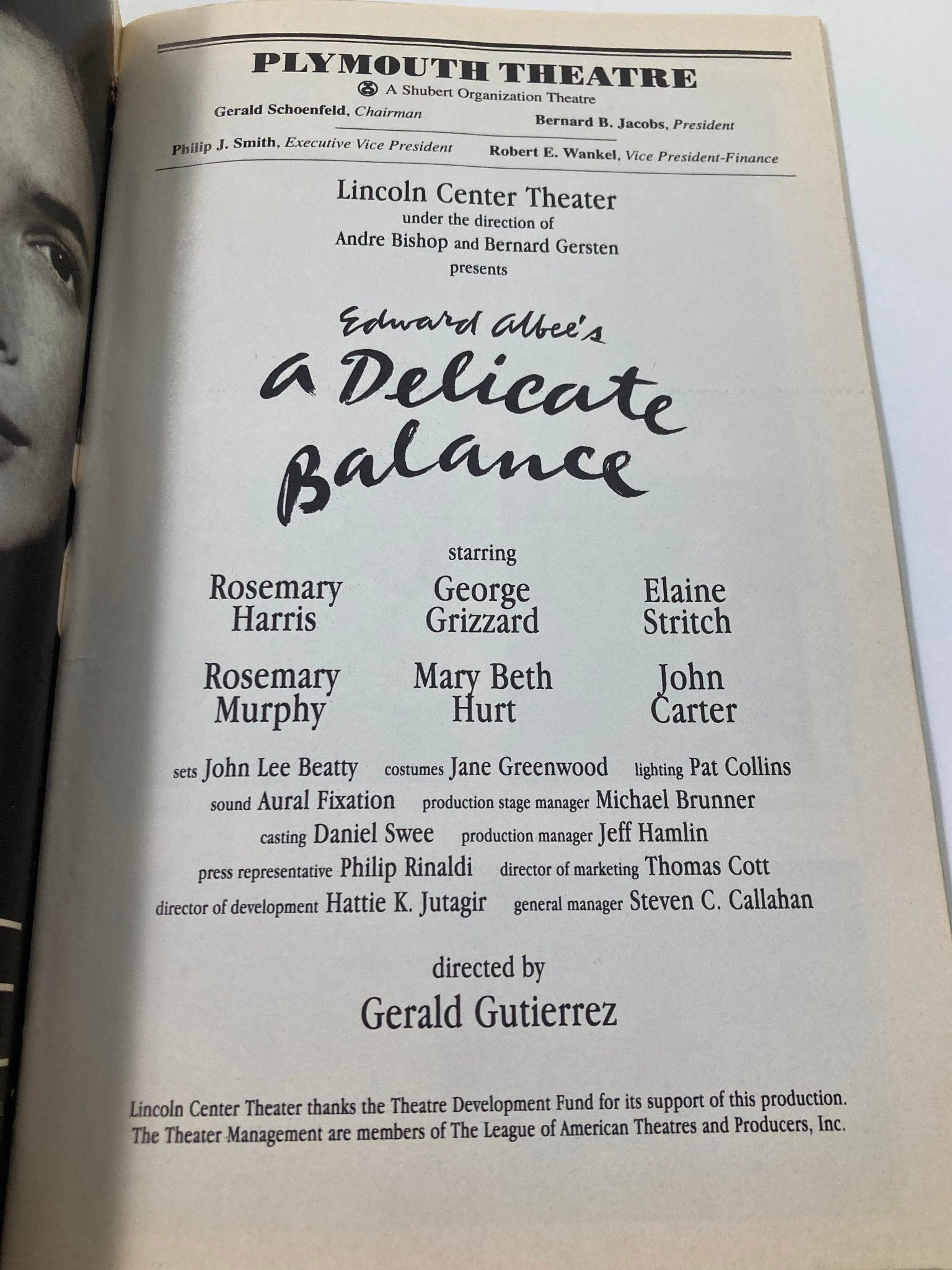 1996 Playbill Plymouth Theatre Elaine Stritch Edward Albee's A Delicate Balance