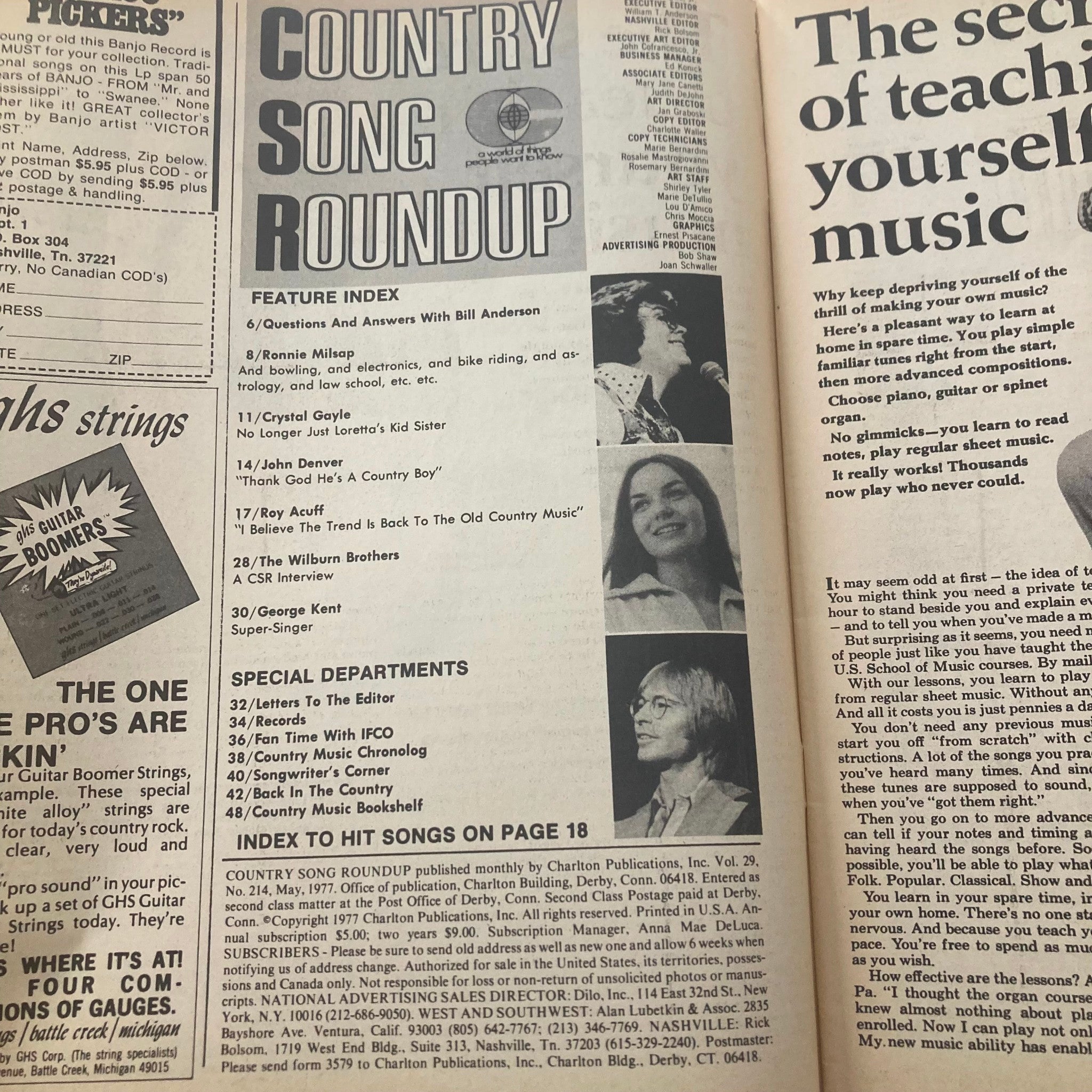 VTG Country Song Roundup Magazine May 1977 Crystal Gayle & John Denver